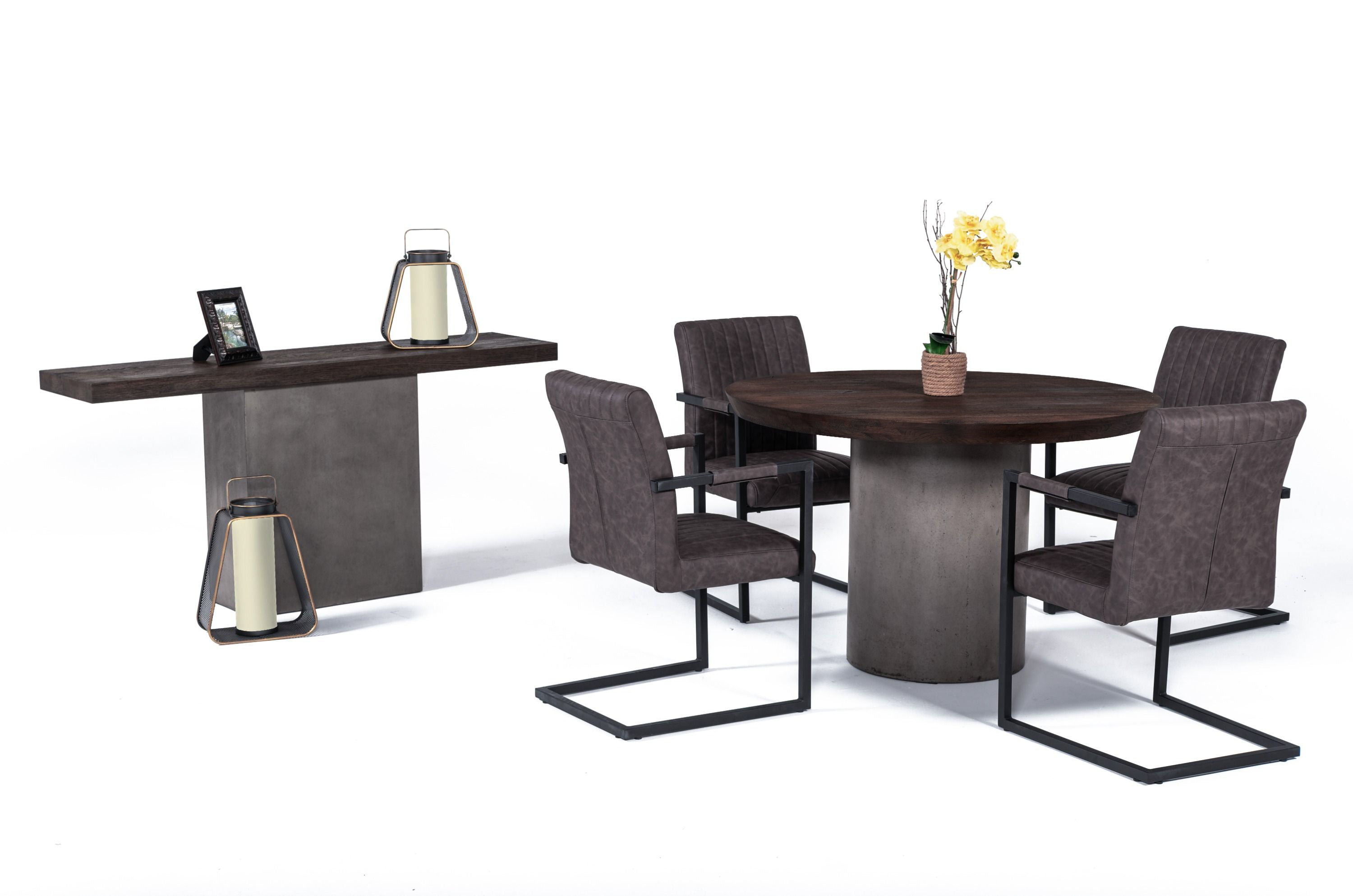 Renzo Modern Round & Concrete Dining Table