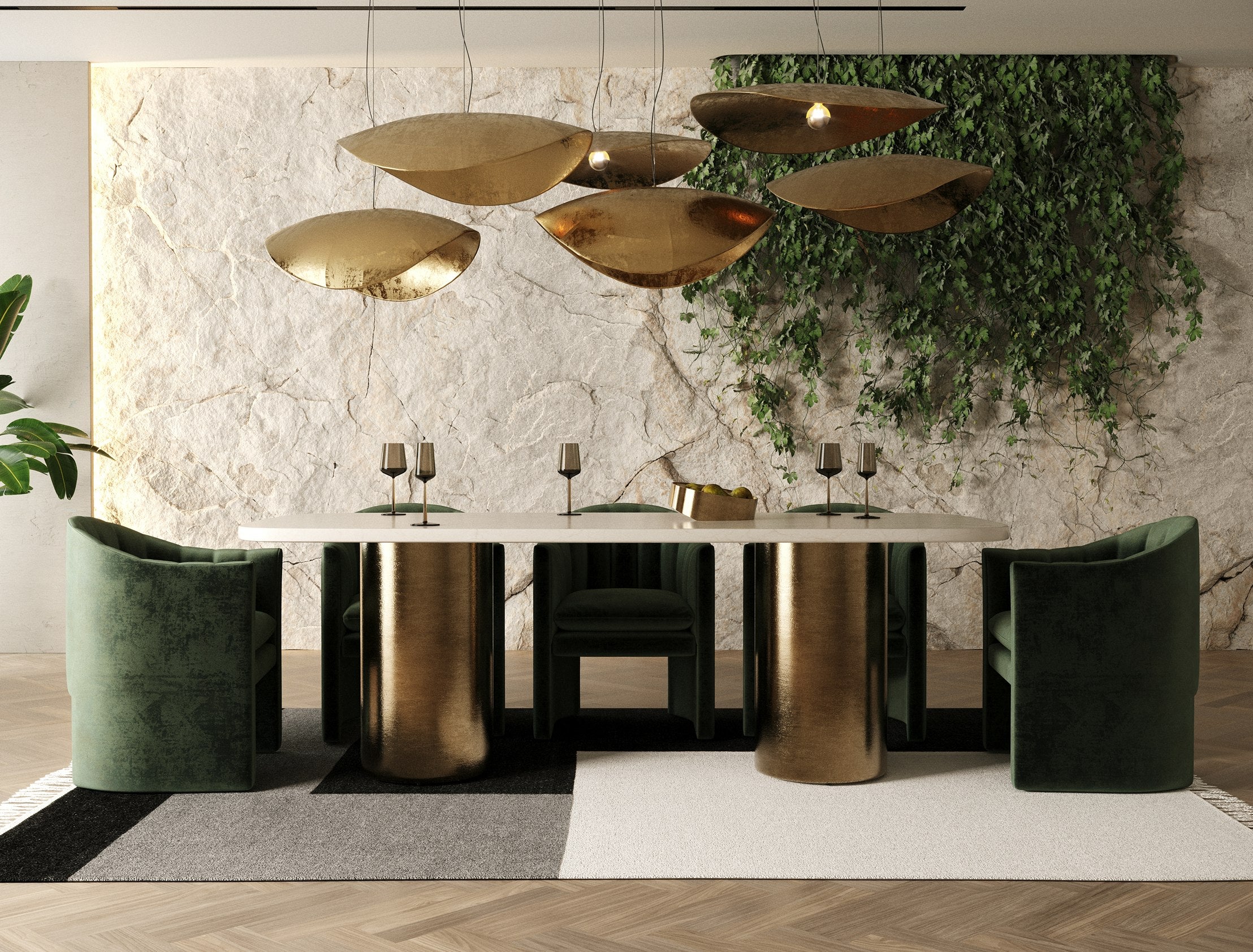Rocky - Glam Marble and Brush Large Dining Table