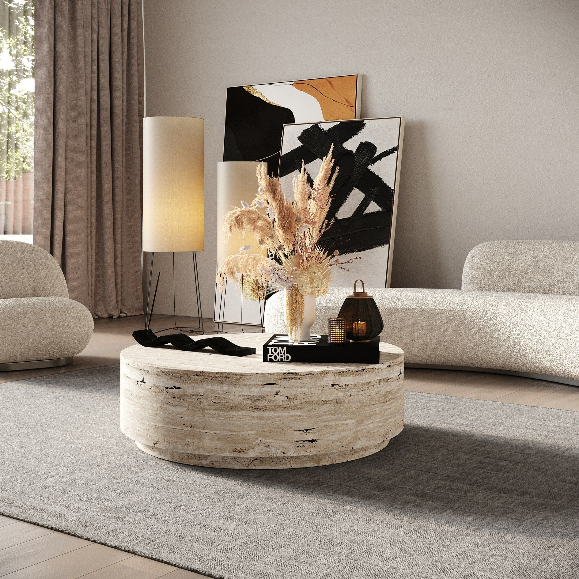 Nova Domus Roma - Modern Faux Travertine Round Coffee Table-Coffee Table-VIG-Wall2Wall Furnishings