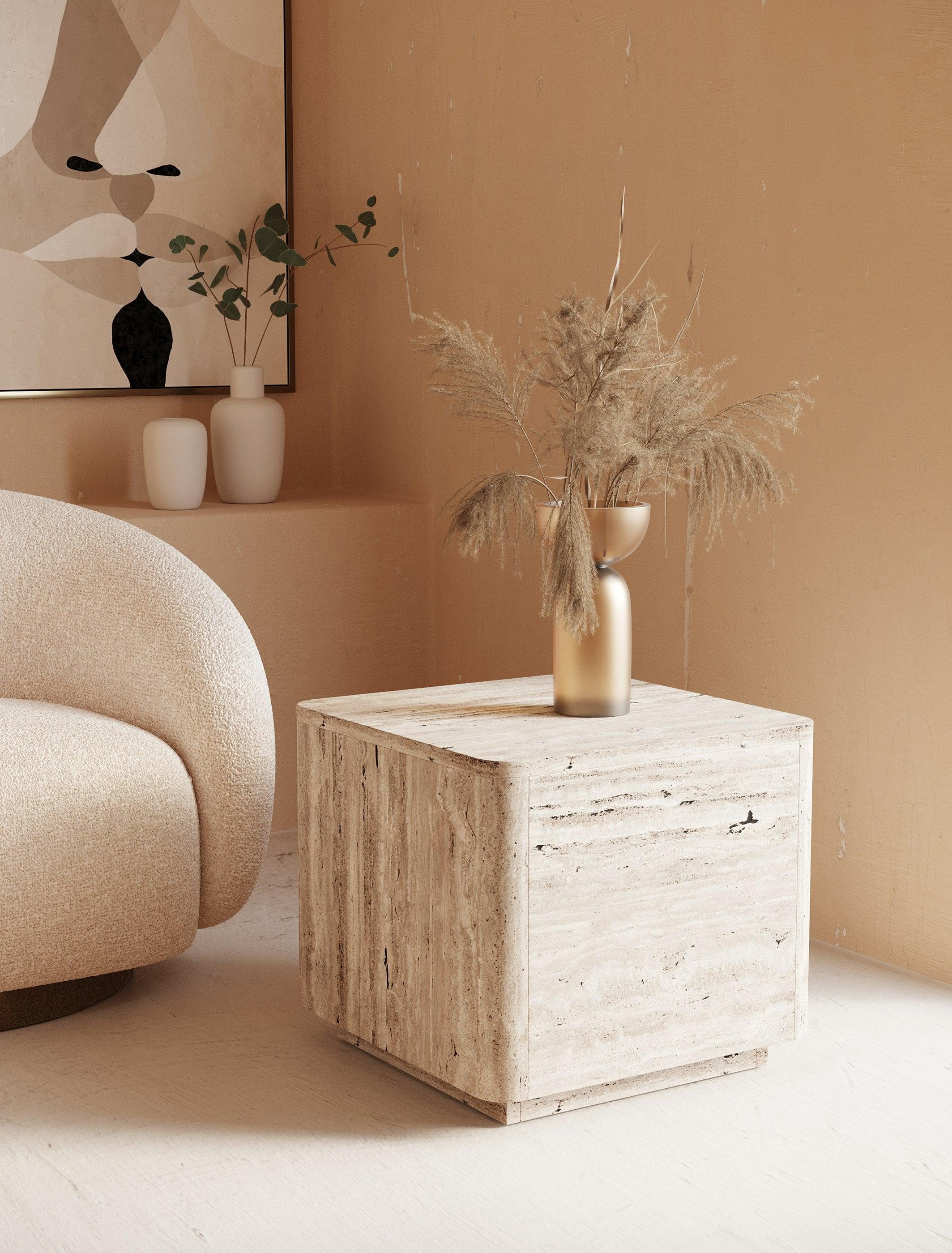 Roma Modern Faux Travertine Square End Table