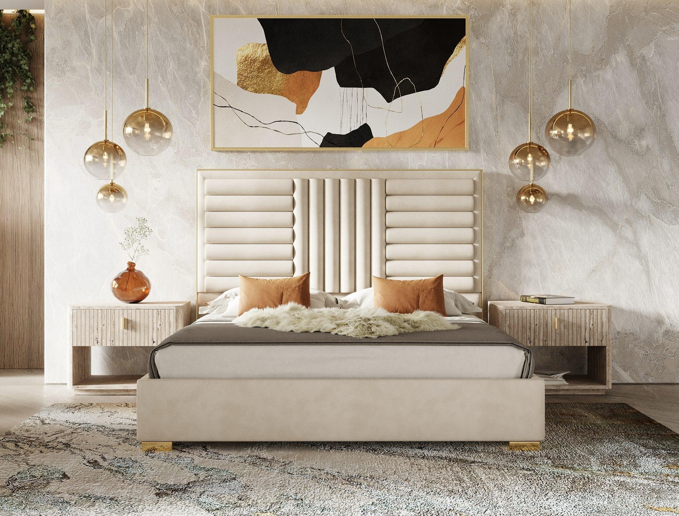 Nova Domus Daystar Roma Modern Velvet Travertine Bedroom Set