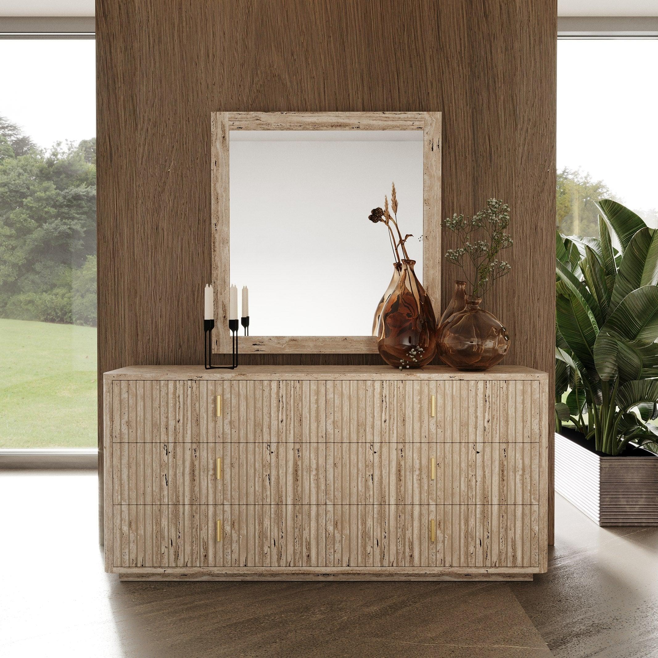 Daystar and Roma Modern Velvet and Travertine Bedroom Set