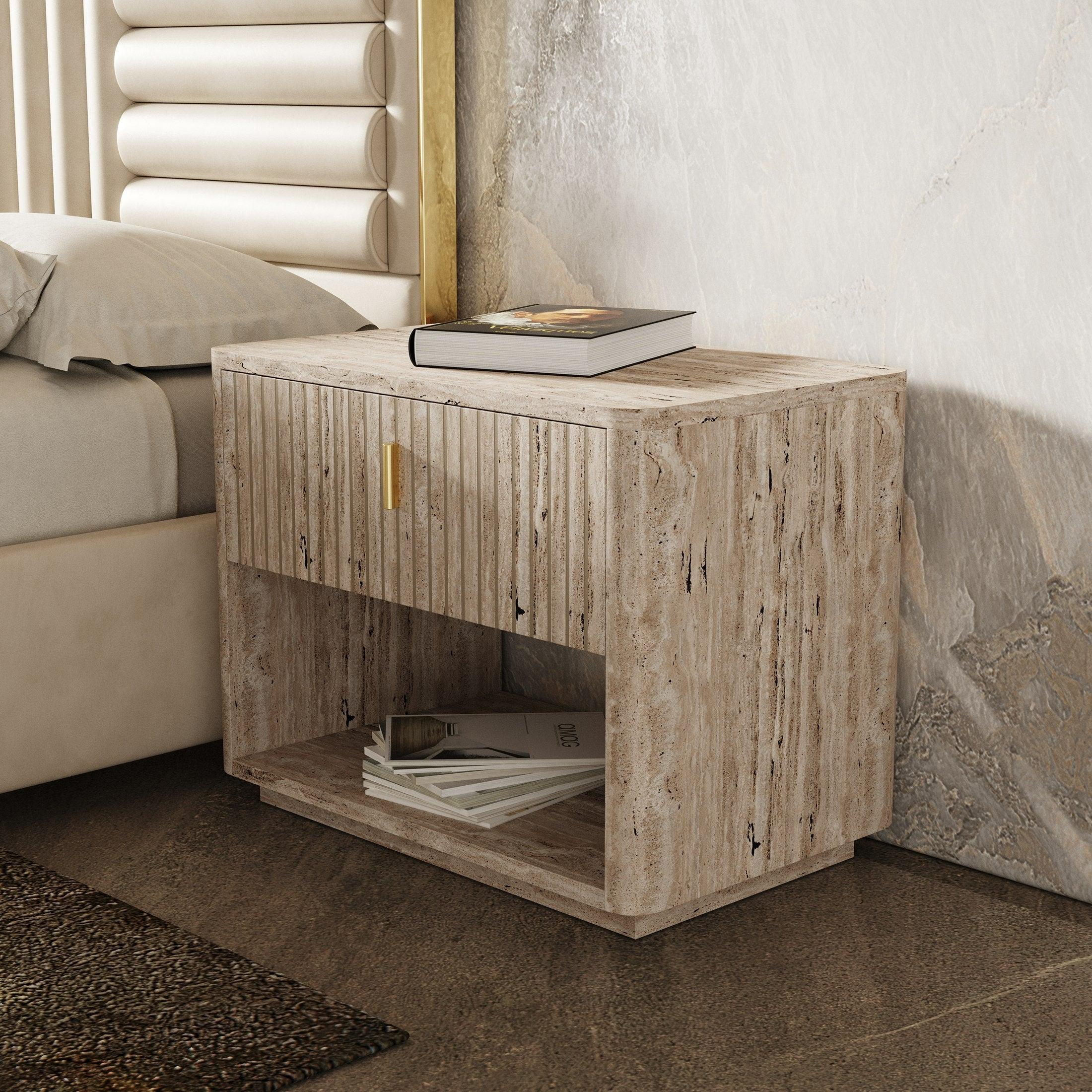 Daystar and Roma Modern Velvet and Travertine Bedroom Set