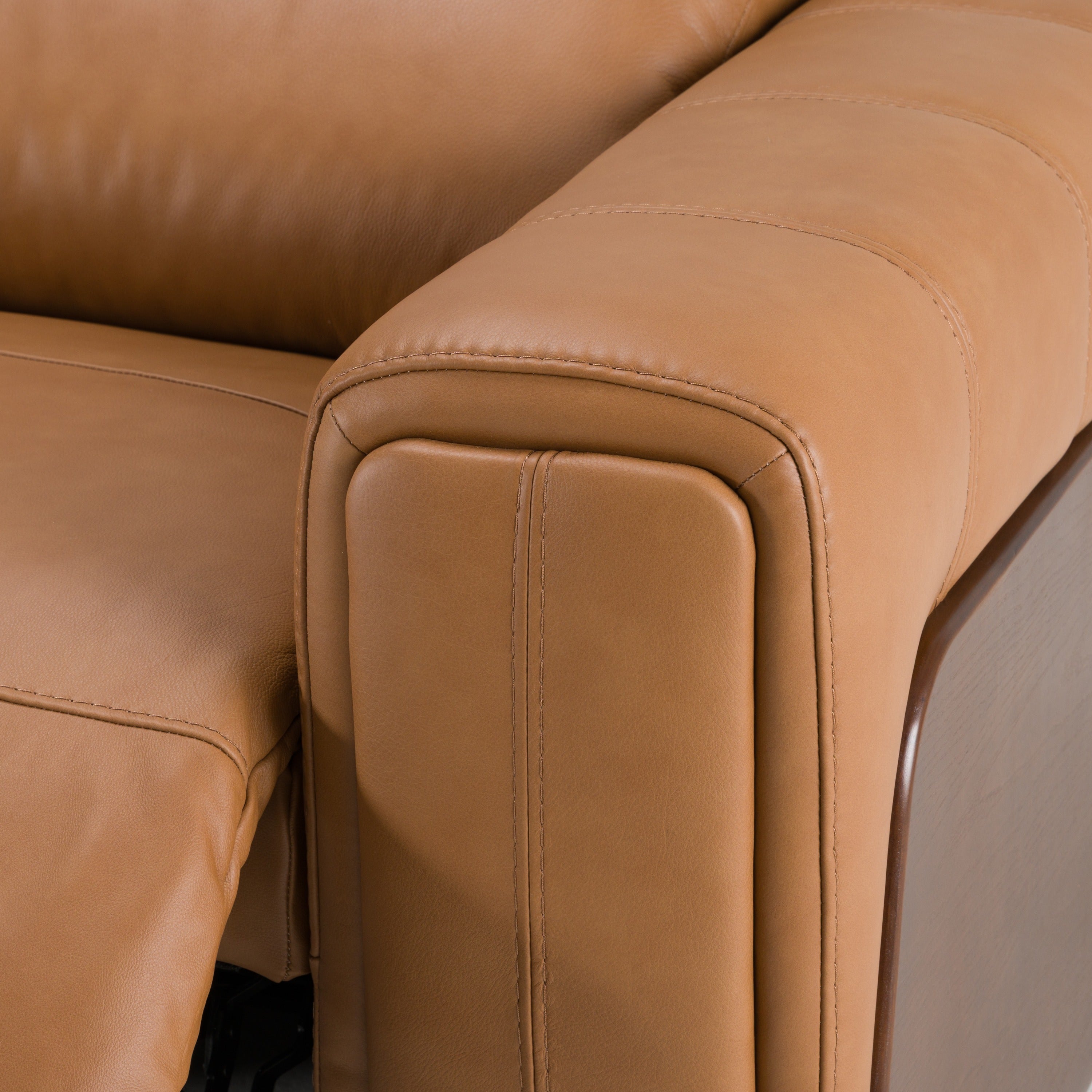 Sandstone Modern Leather Sofa w/ 2 Electric Recliners