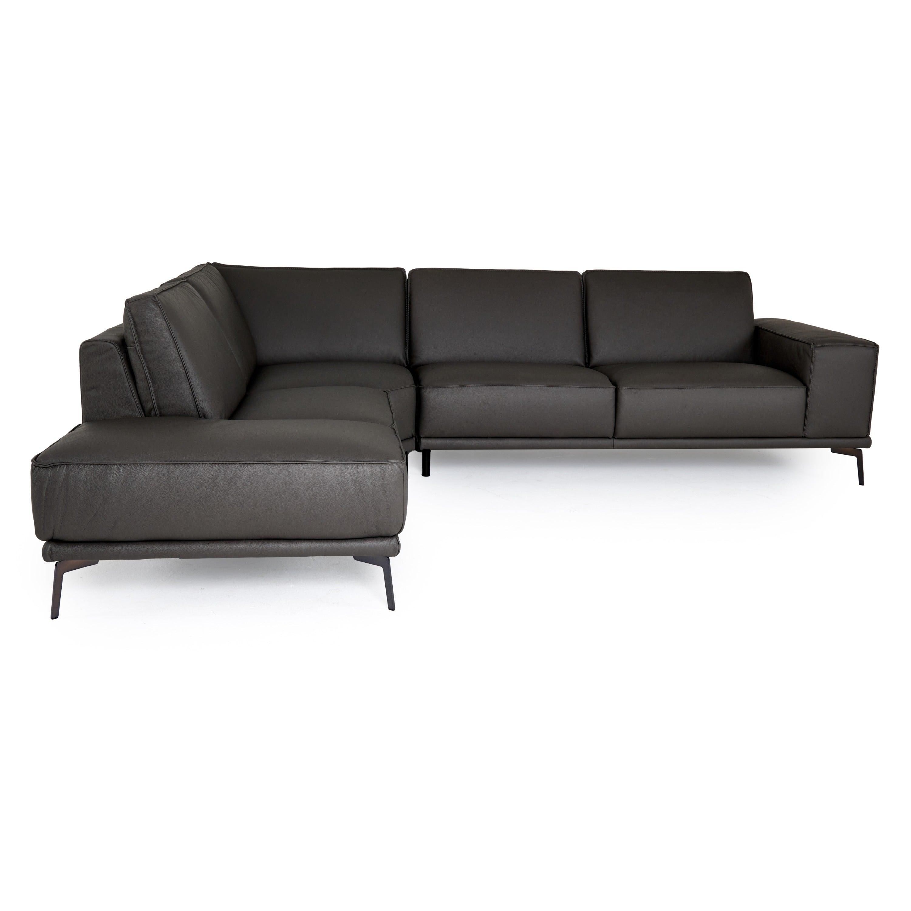Soho Italian Left Facing Nirvana Fume Leather Sectional Sofa