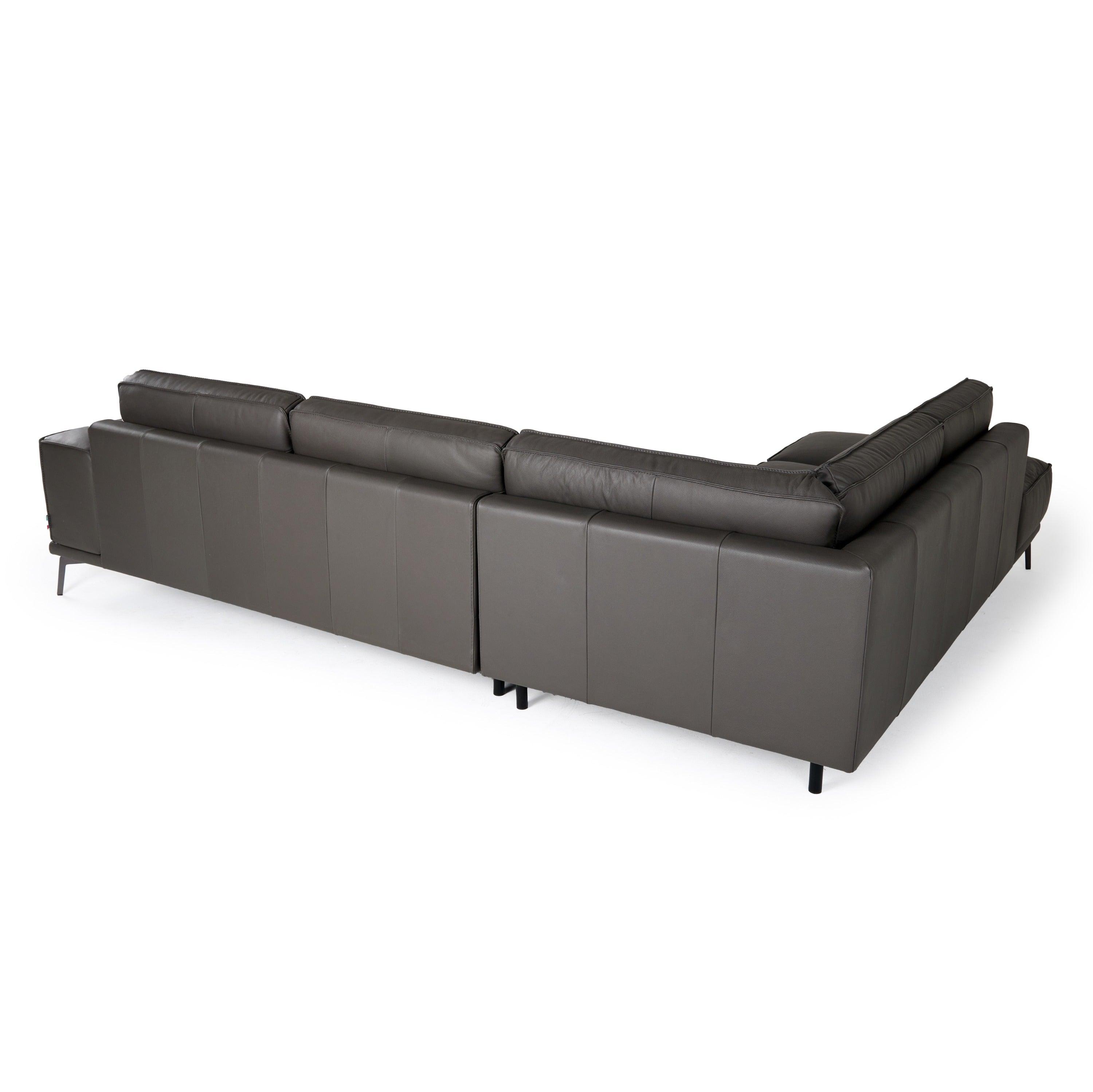 Soho Italian Left Facing Nirvana Fume Leather Sectional Sofa