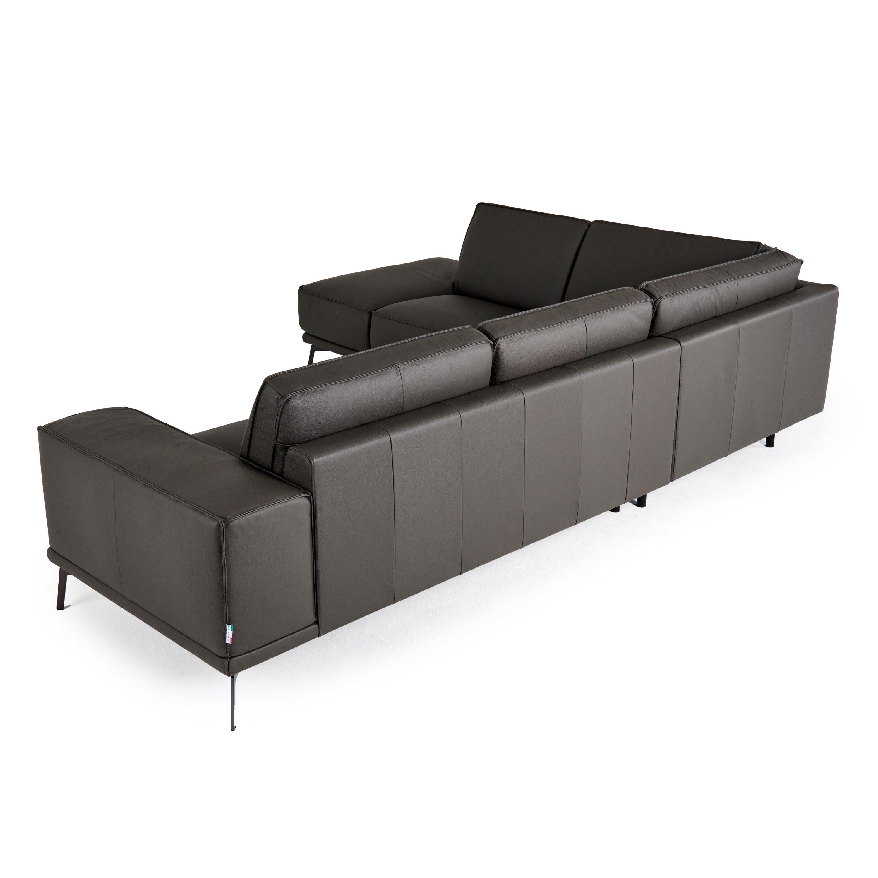 Soho Italian Left Facing Nirvana Fume Leather Sectional Sofa