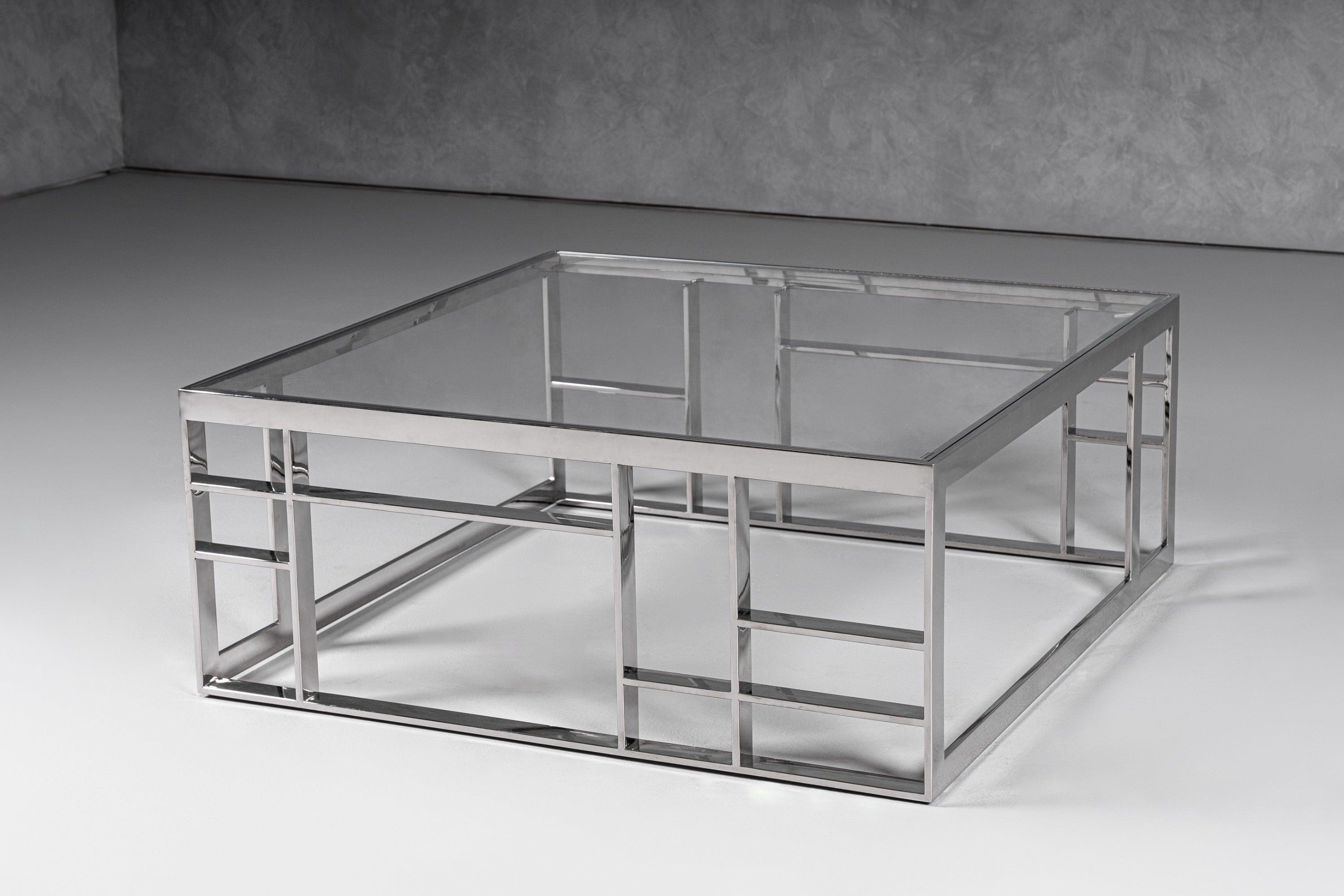 Stephen Modern Glass & Stainless Steel Square Coffee Table