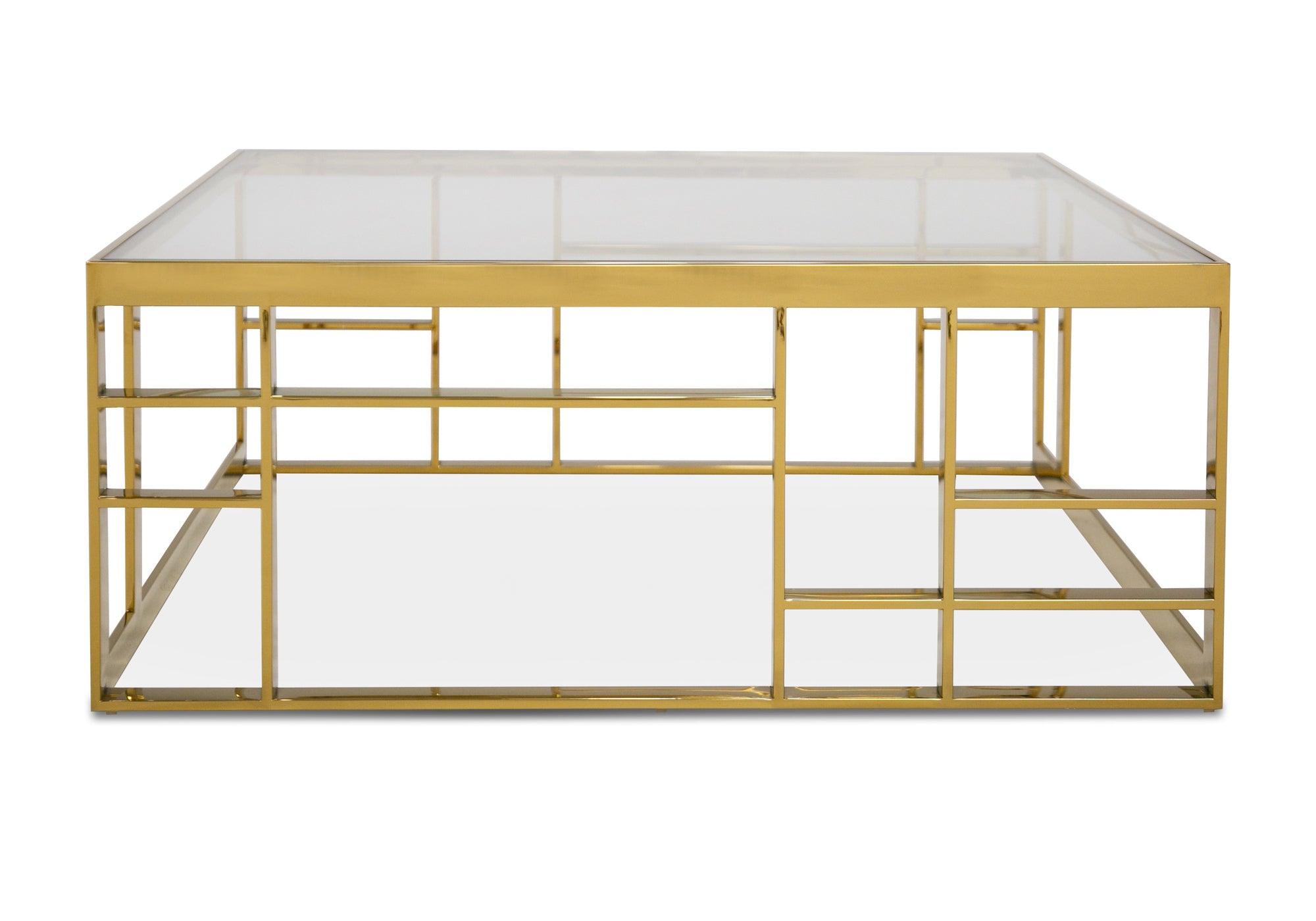 Stephen Modern Glass & Stainless Steel Square Coffee Table