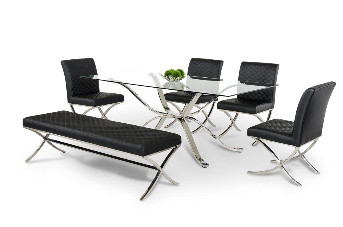 Adderley Modern Stainless Steel w/ Glass Top Dining Table