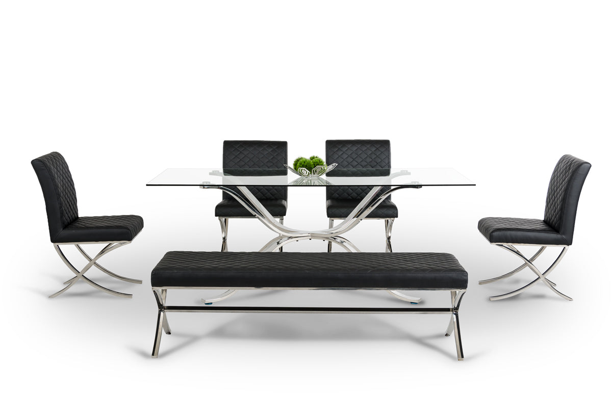 Adderley Modern Stainless Steel w/ Glass Top Dining Table