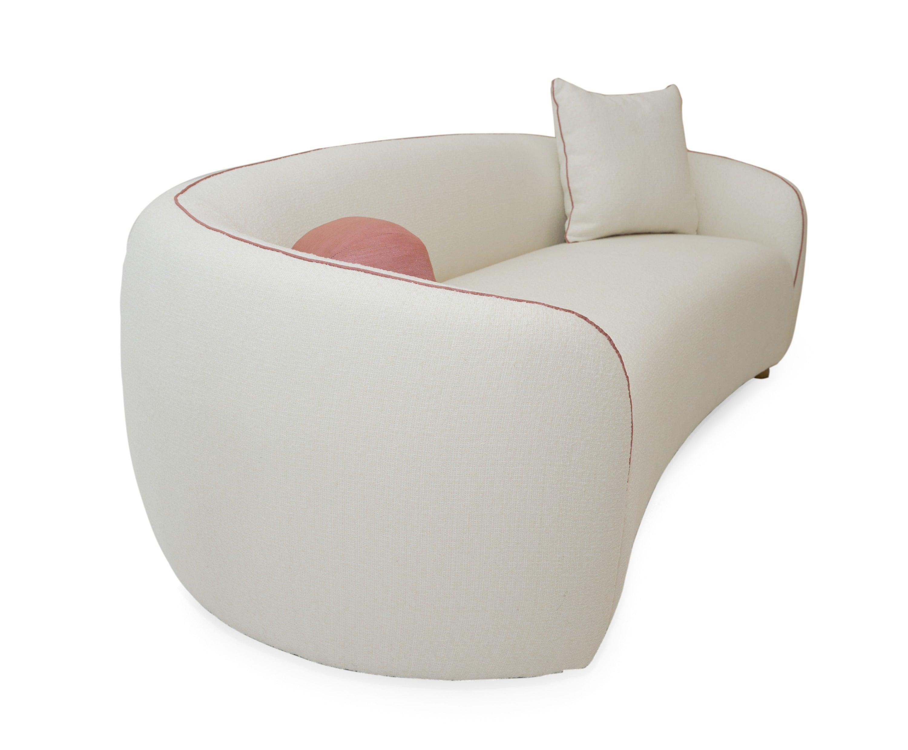 Winfree Modern Off and Coral Fabric 3-Seater Sofa