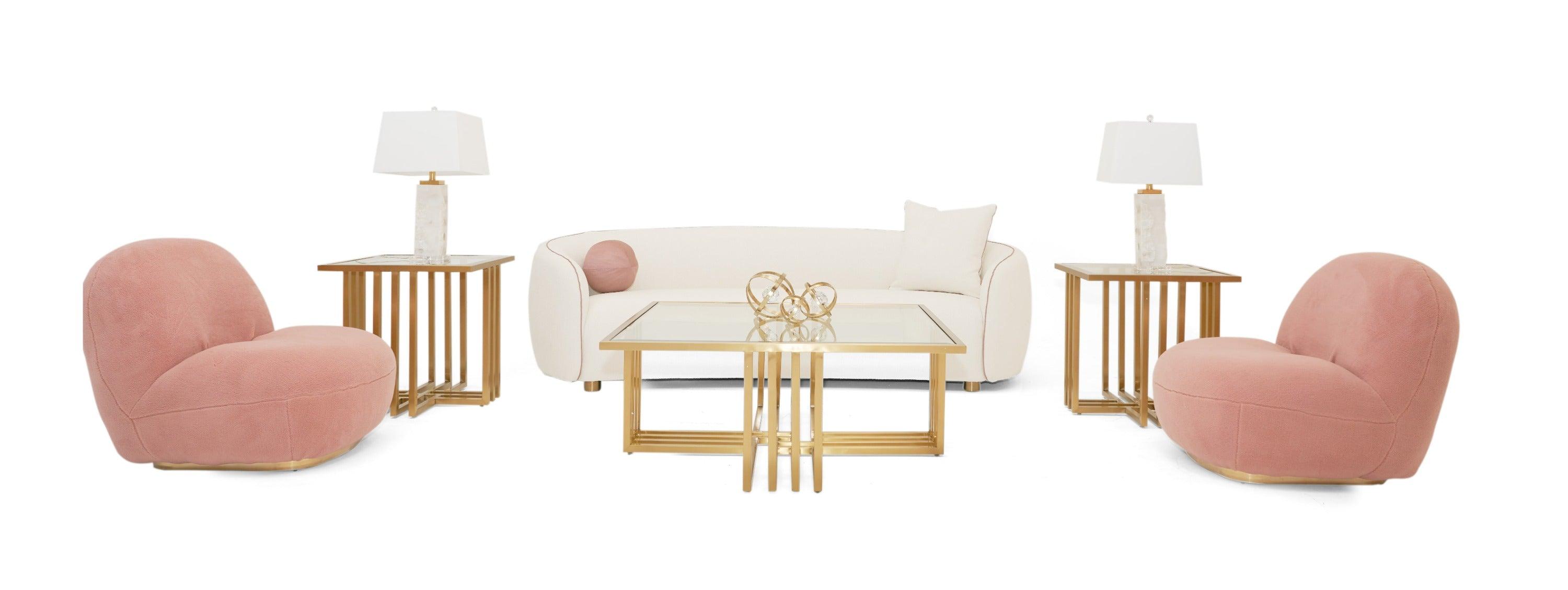 Winfree Modern Off and Coral Fabric 3-Seater Sofa