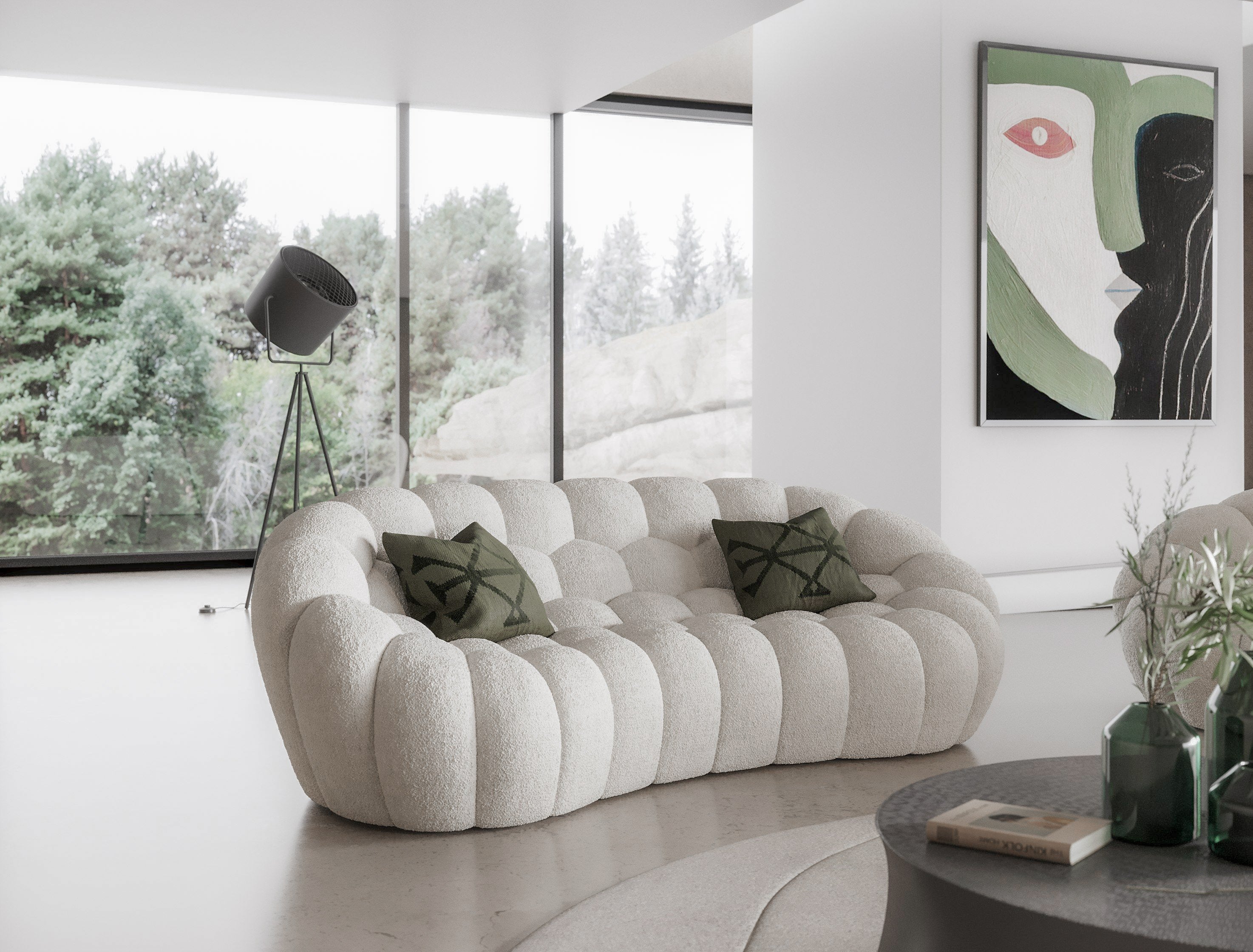 Yolonda Modern Curved Fabric Loveseat