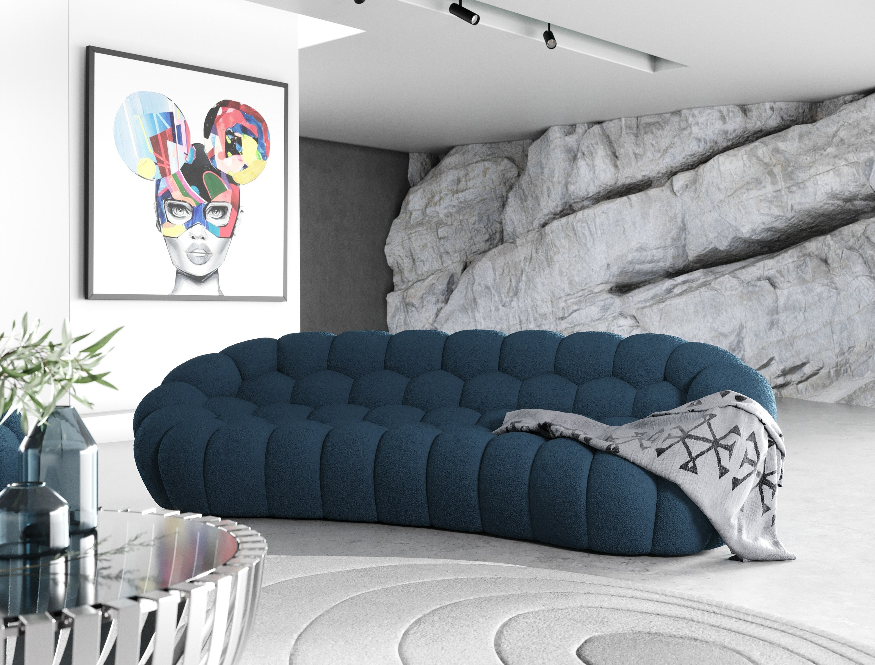Yolonda Modern Curved Dark Teal Fabric Sofa