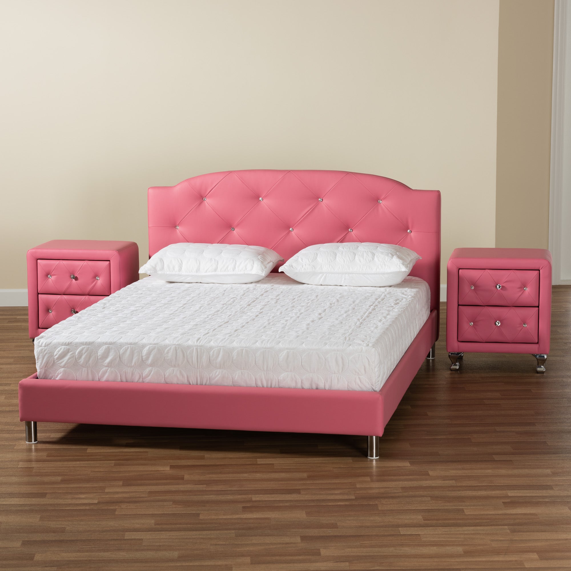 Canterbury Glamour Bed & Nightstands 3-Piece-Bedroom Set-Baxton Studio - WI-Wall2Wall Furnishings