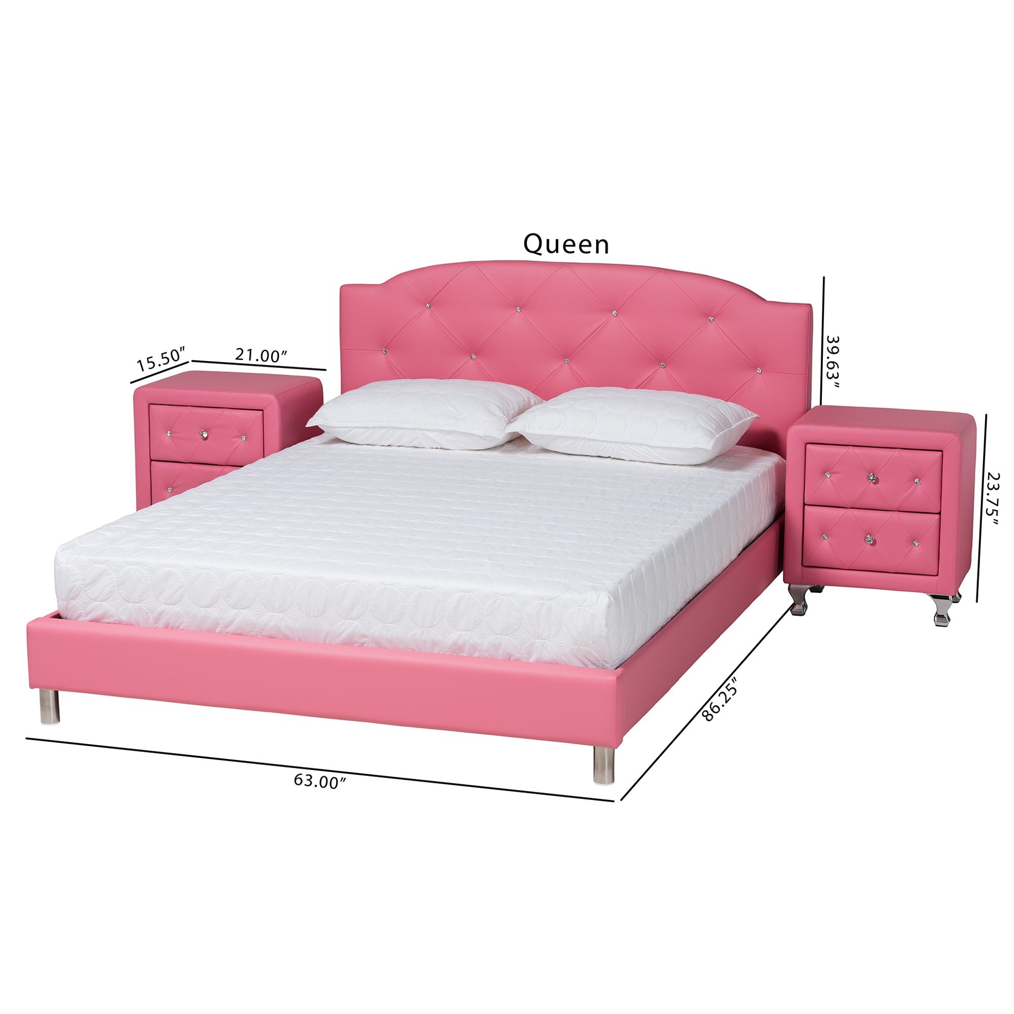 Canterbury Glamour Bed & Nightstands 3-Piece-Bedroom Set-Baxton Studio - WI-Wall2Wall Furnishings