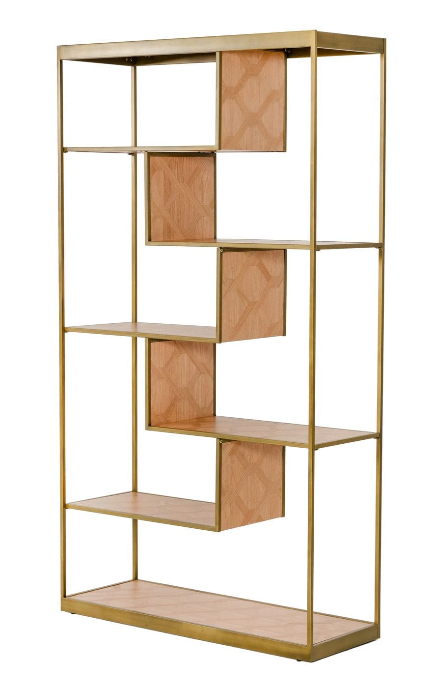 Modrest Jessica - Modern Oak & Brass Bookshelf-Shelf Unit-VIG-Wall2Wall Furnishings