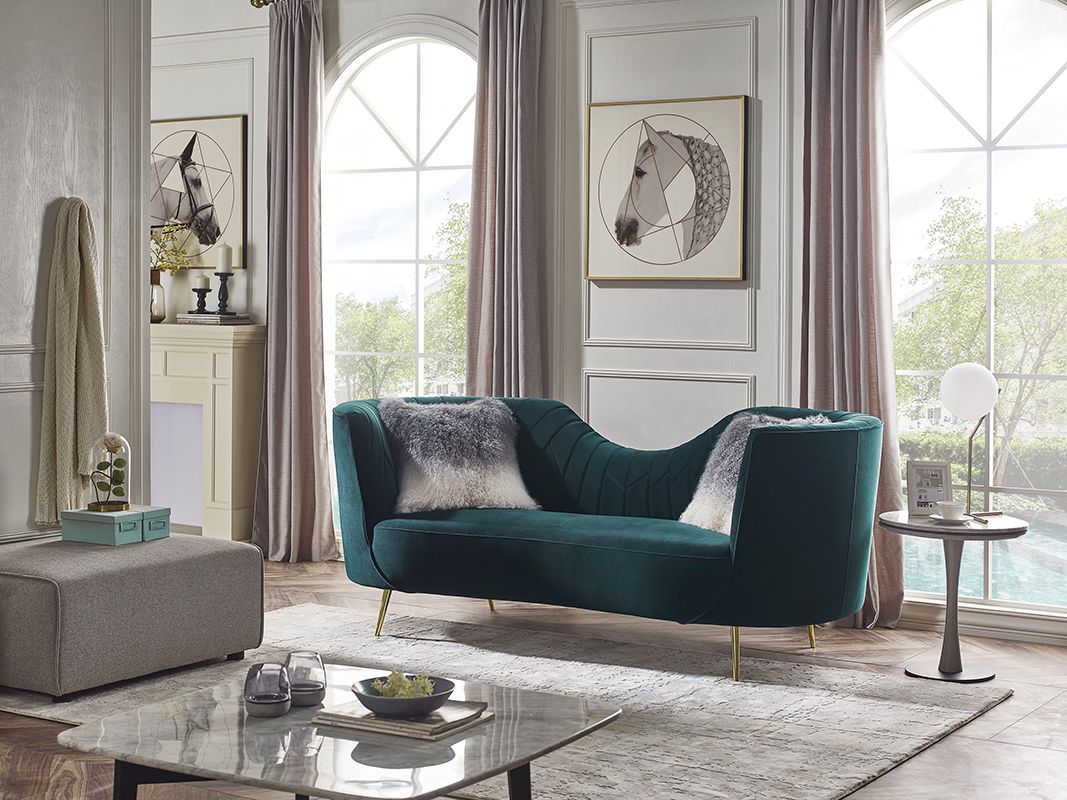 VIG Furniture Loretta Velvet Green Sofa in Living Room