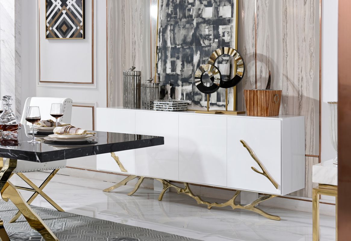 Dining room with white and gold Buffet table