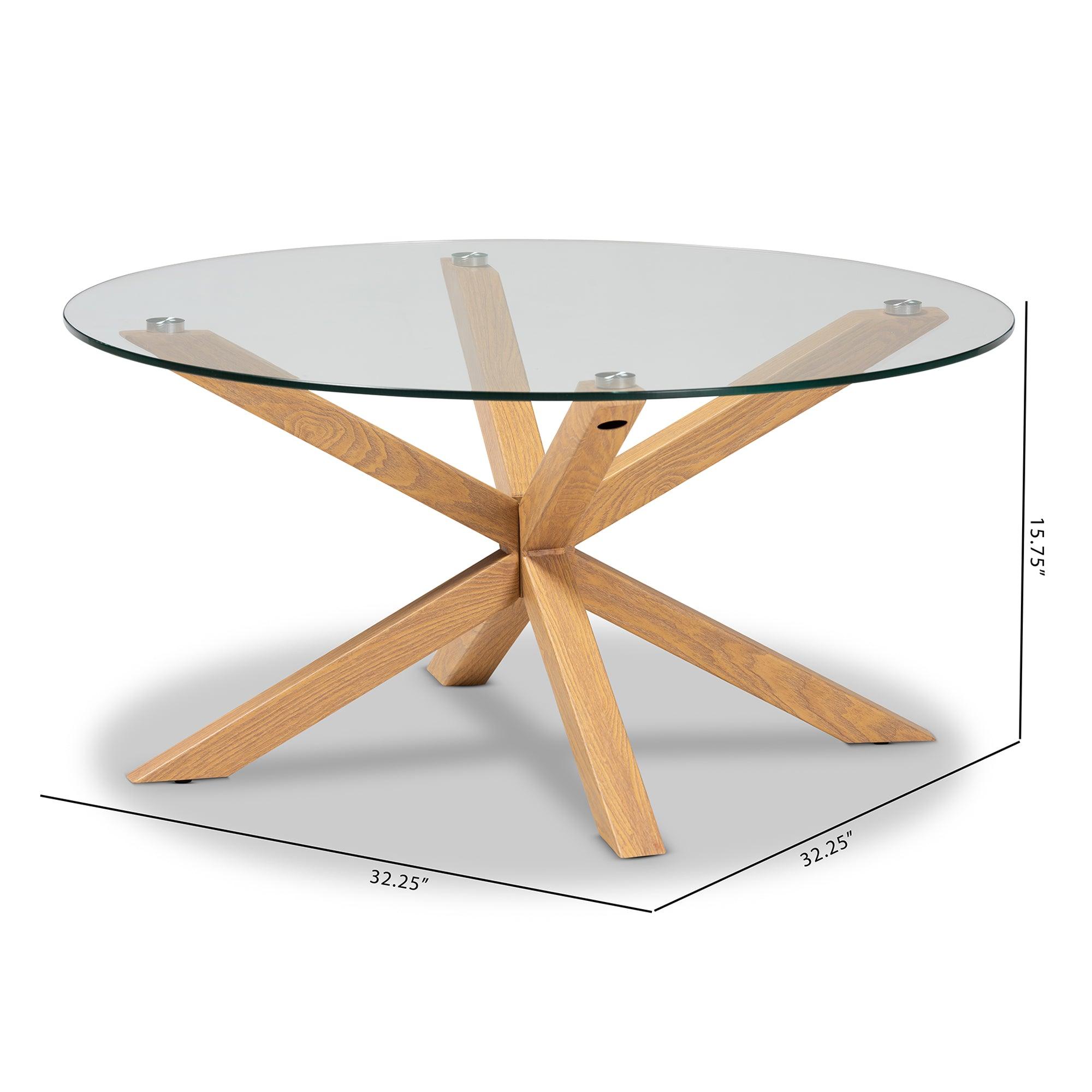 Lida Modern and Contemporary Glass and Wood Finished Coffee Table