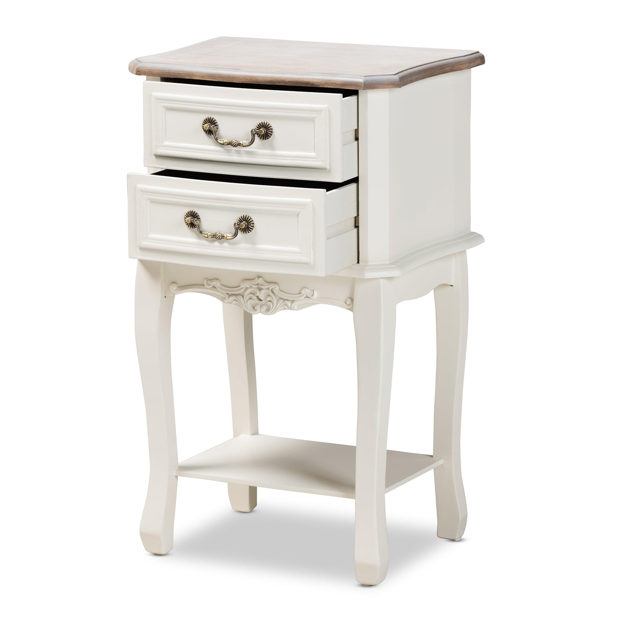 Amalie Antique French Country Cottage Two-Tone and Finished 2-Drawer Wood End Table