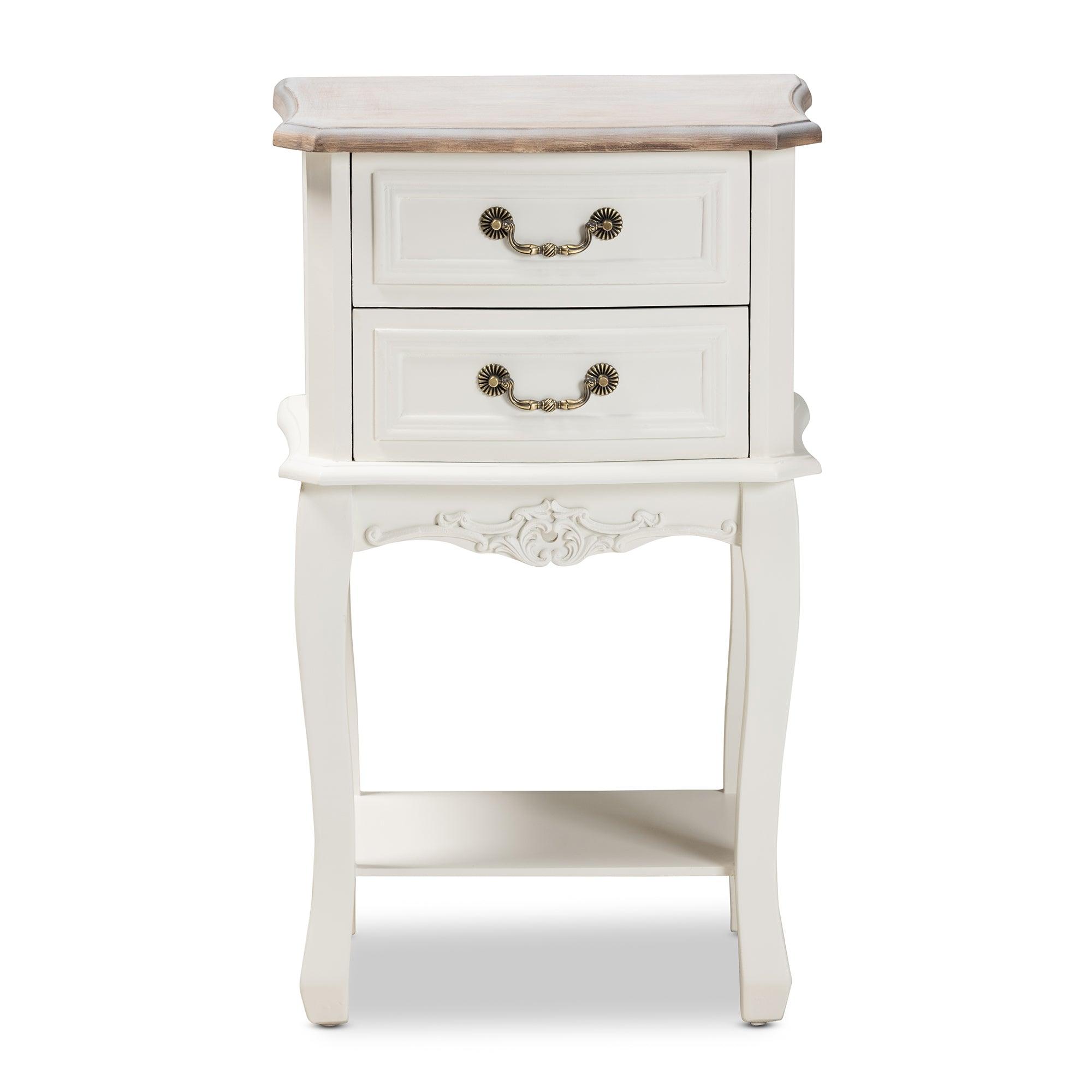 Amalie Antique French Country Cottage Two-Tone and Finished 2-Drawer Wood End Table