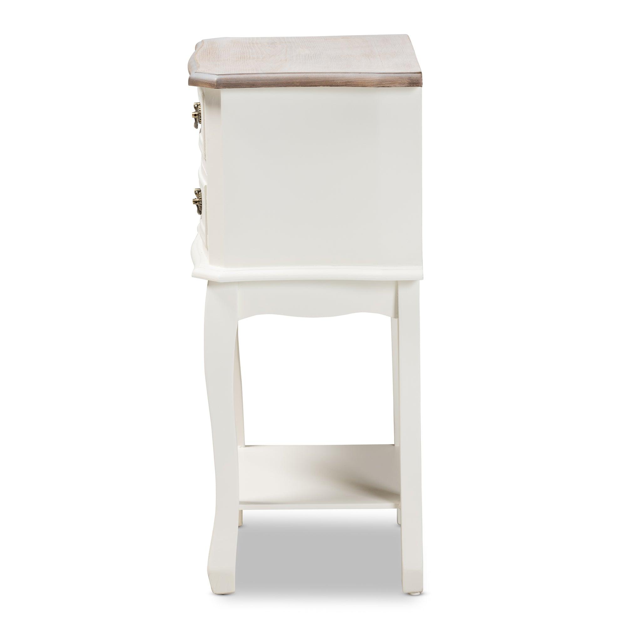 Amalie Antique French Country Cottage Two-Tone and Finished 2-Drawer Wood End Table