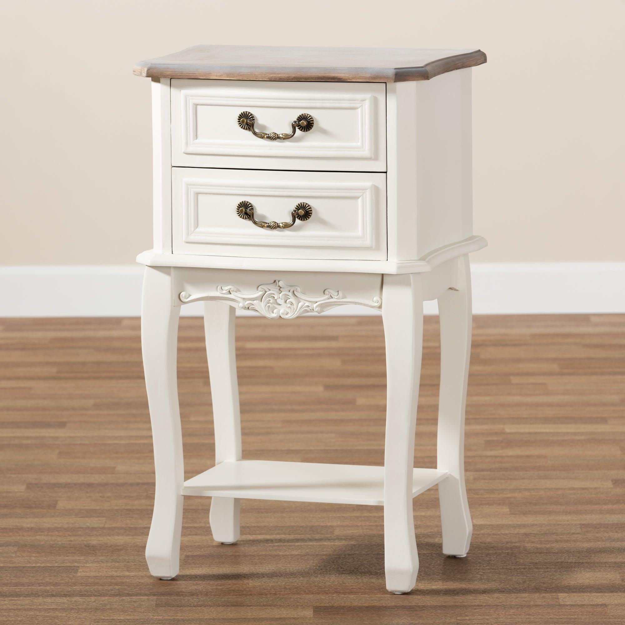 Amalie Antique French Country Cottage Two-Tone and Finished 2-Drawer Wood End Table