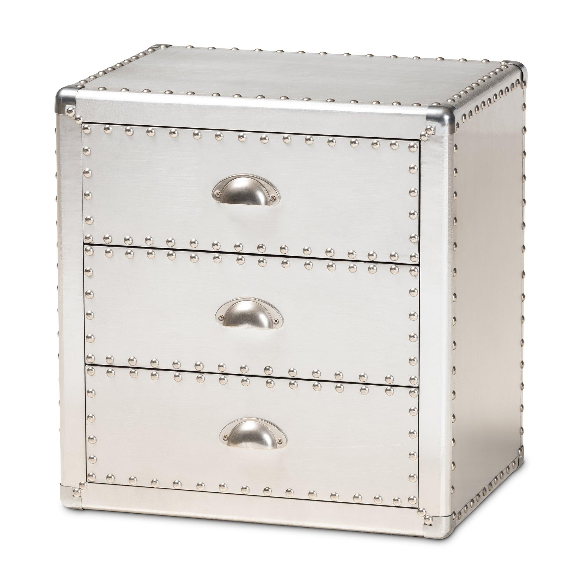 Armel French Industrial Metal 3-Drawer End Table