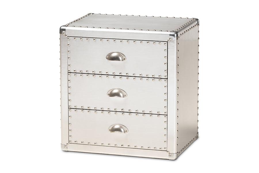 Armel French Industrial Metal 3-Drawer End Table