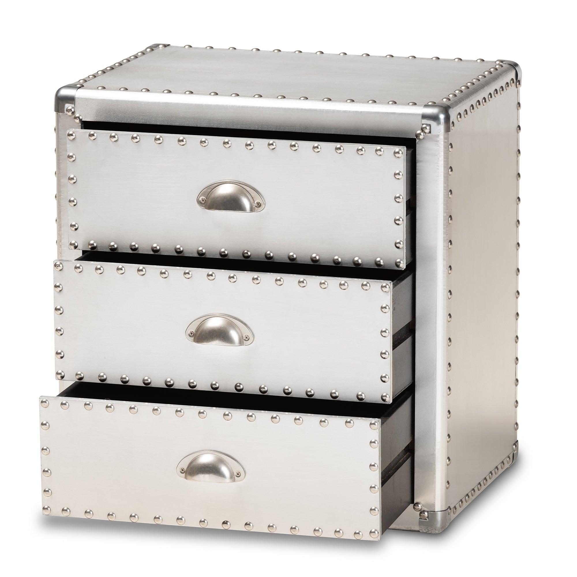 Armel French Industrial Metal 3-Drawer End Table