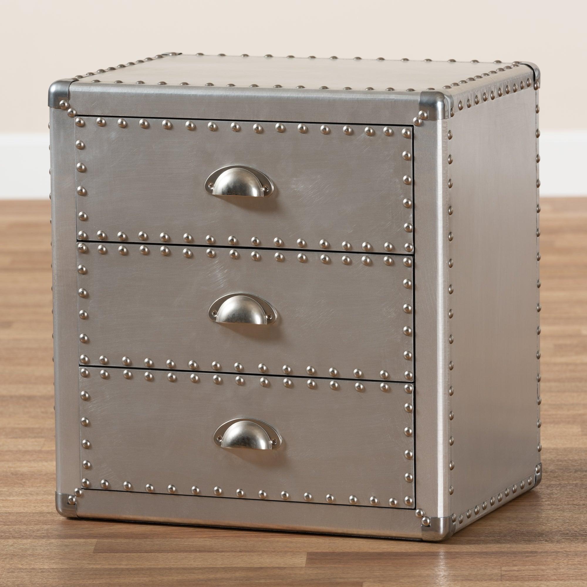 Armel French Industrial Metal 3-Drawer End Table