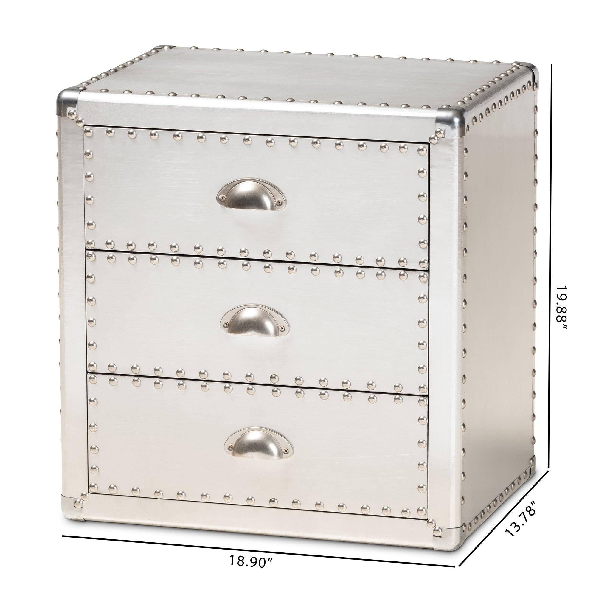 Armel French Industrial Metal 3-Drawer End Table