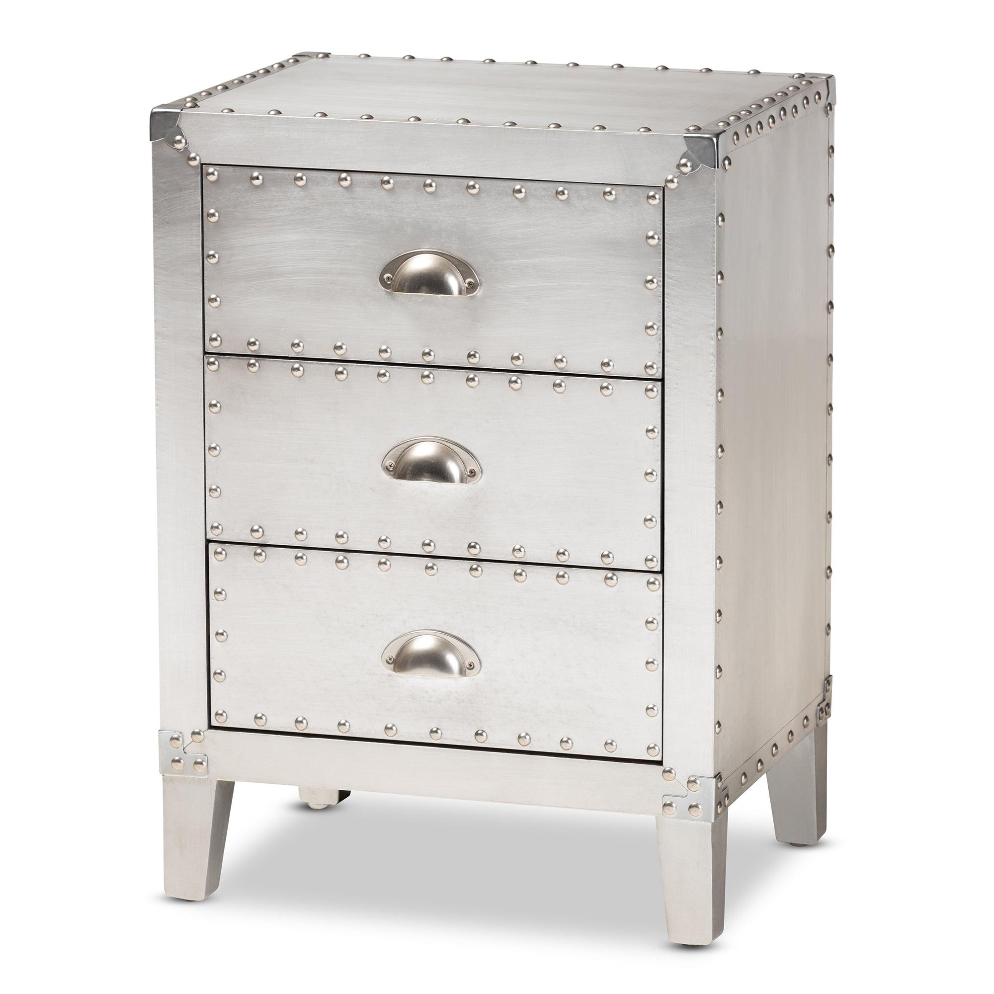 Claude French Industrial Metal 3-Drawer End Table