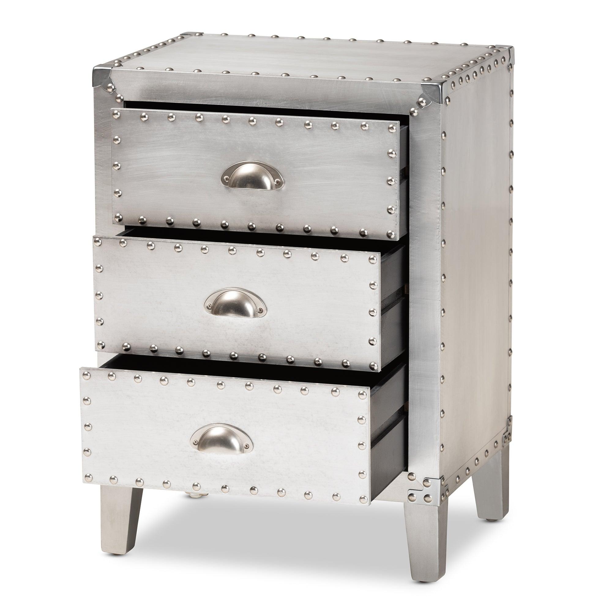 Claude French Industrial Metal 3-Drawer End Table