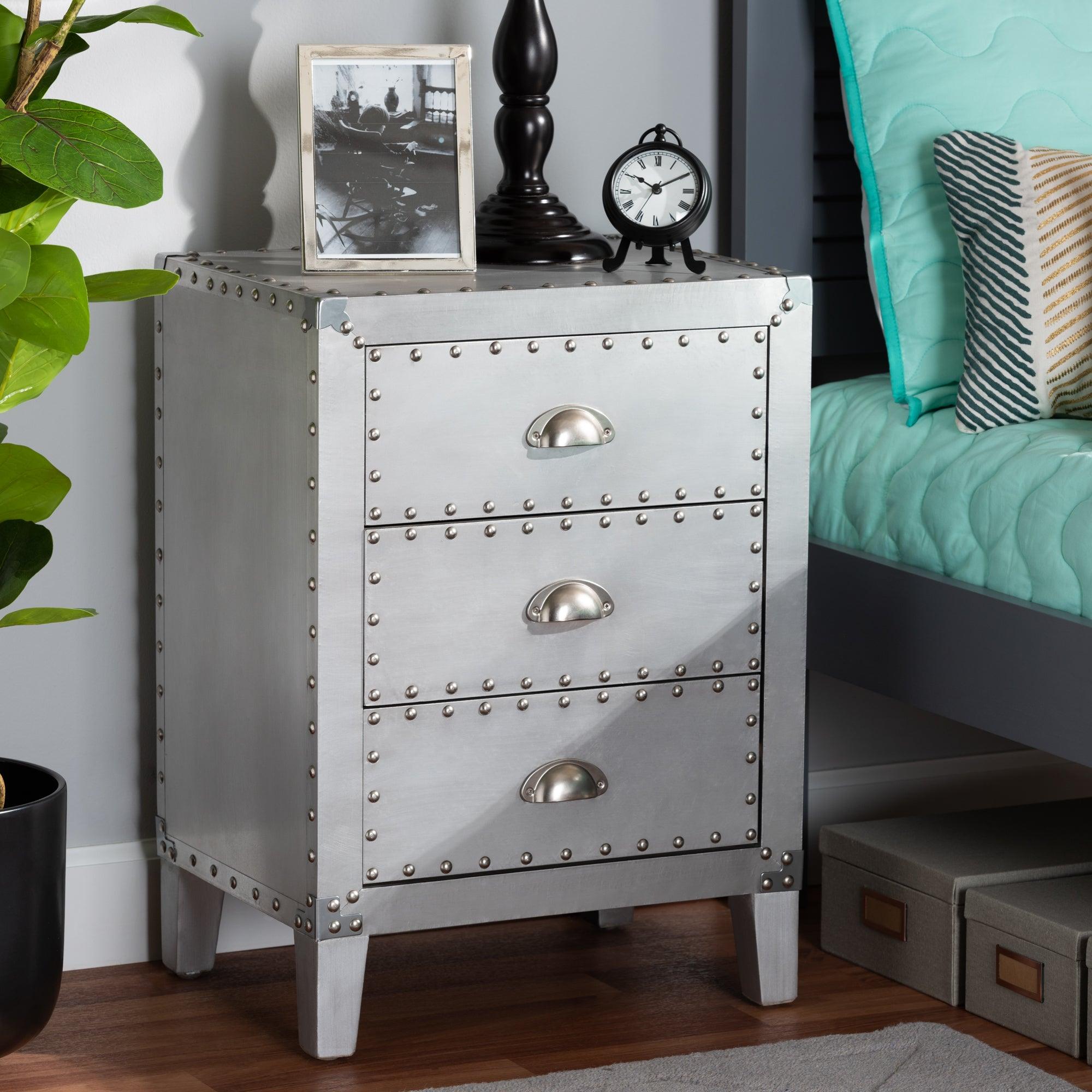 Claude French Industrial Metal 3-Drawer End Table