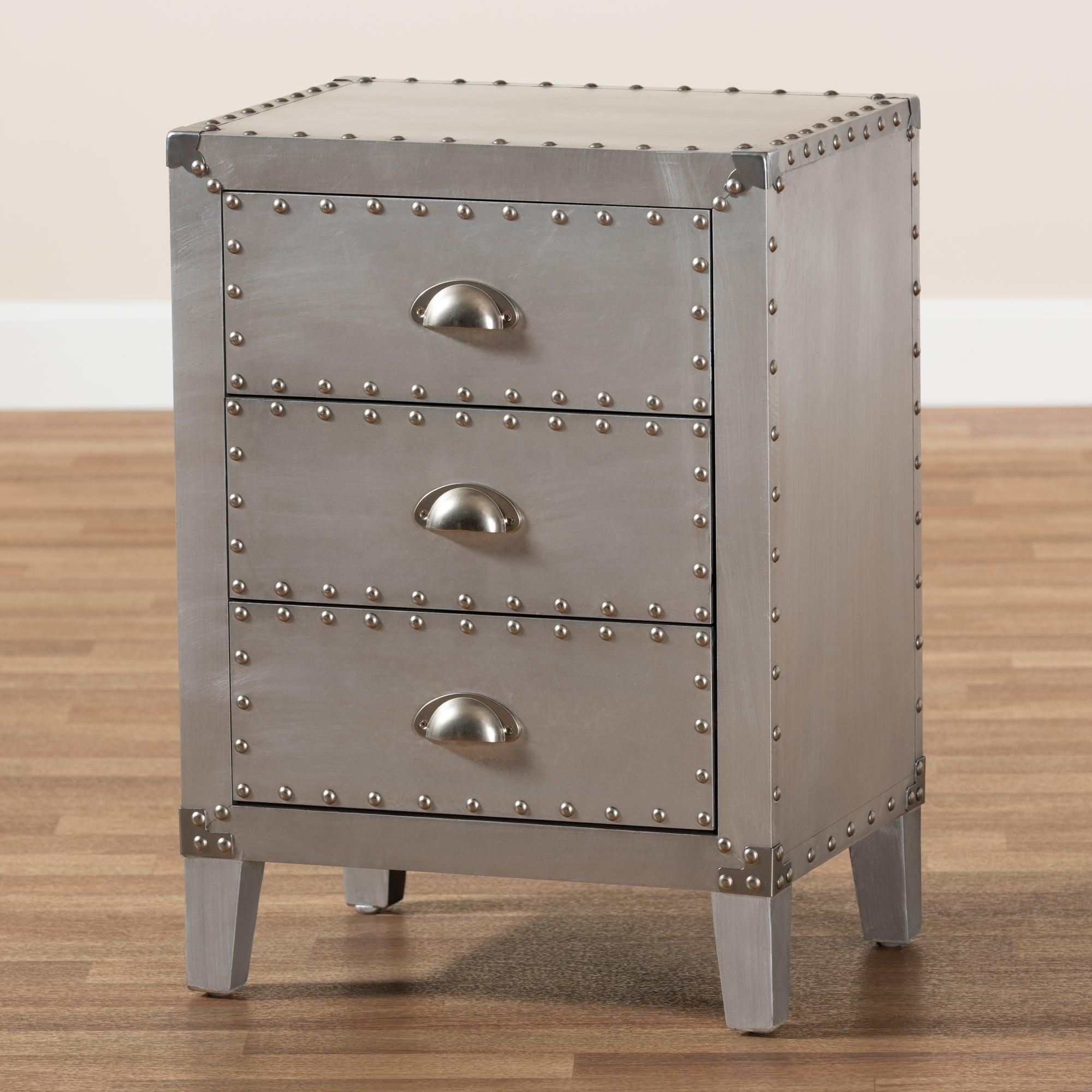 Claude French Industrial Metal 3-Drawer End Table