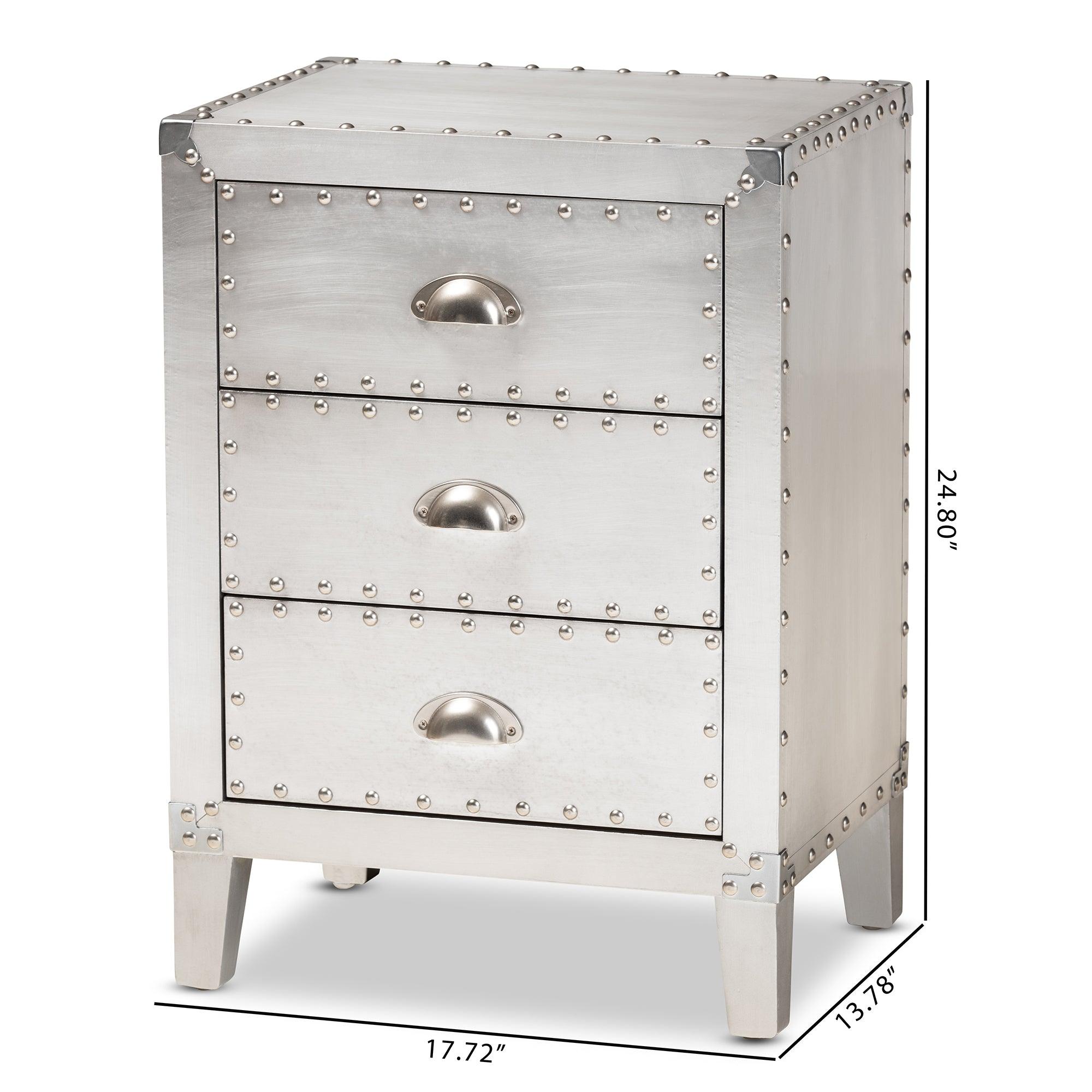 Claude French Industrial Metal 3-Drawer End Table