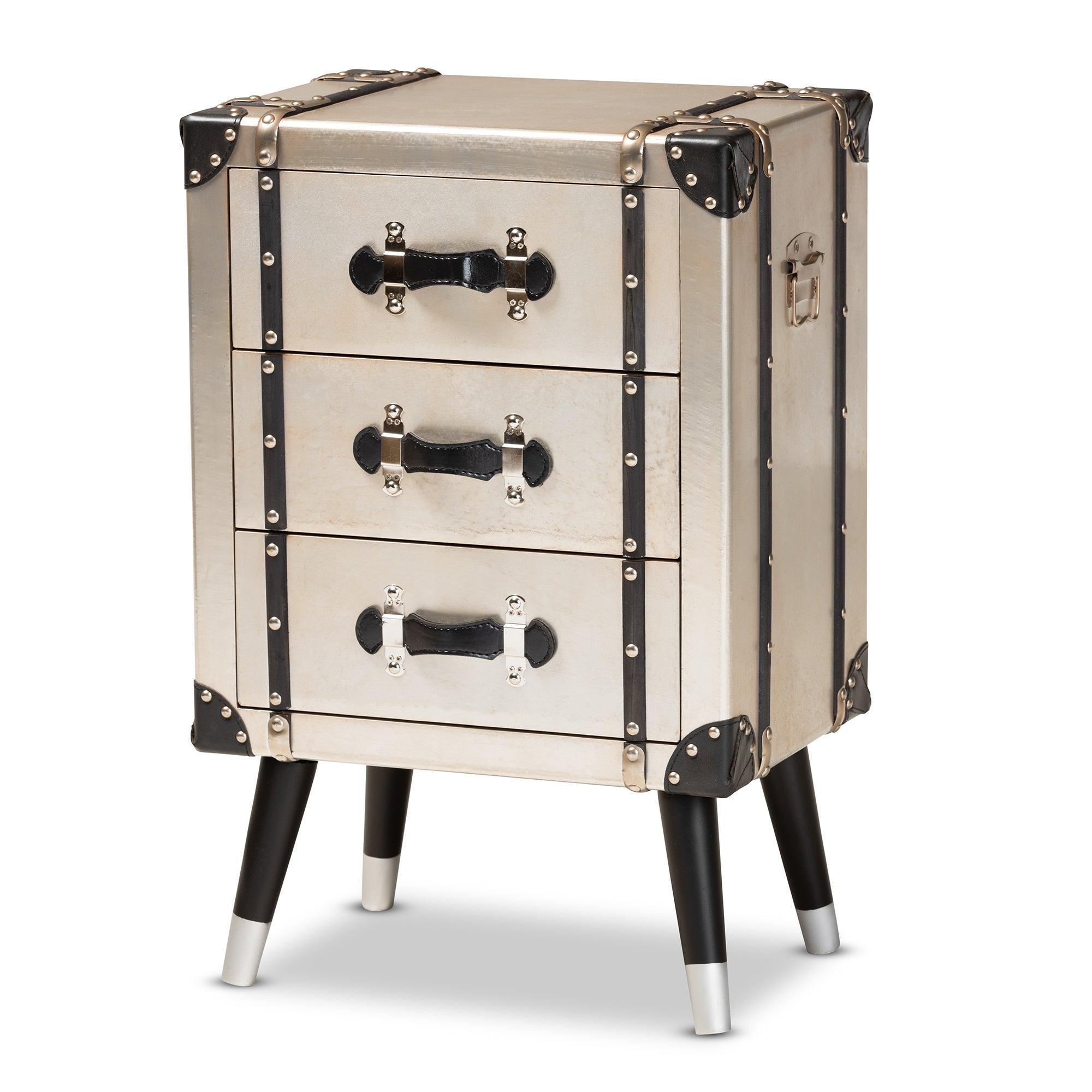 Dilan Vintage Industrial Antique Finished Metal Trunk Inspired 3-Drawer End Table