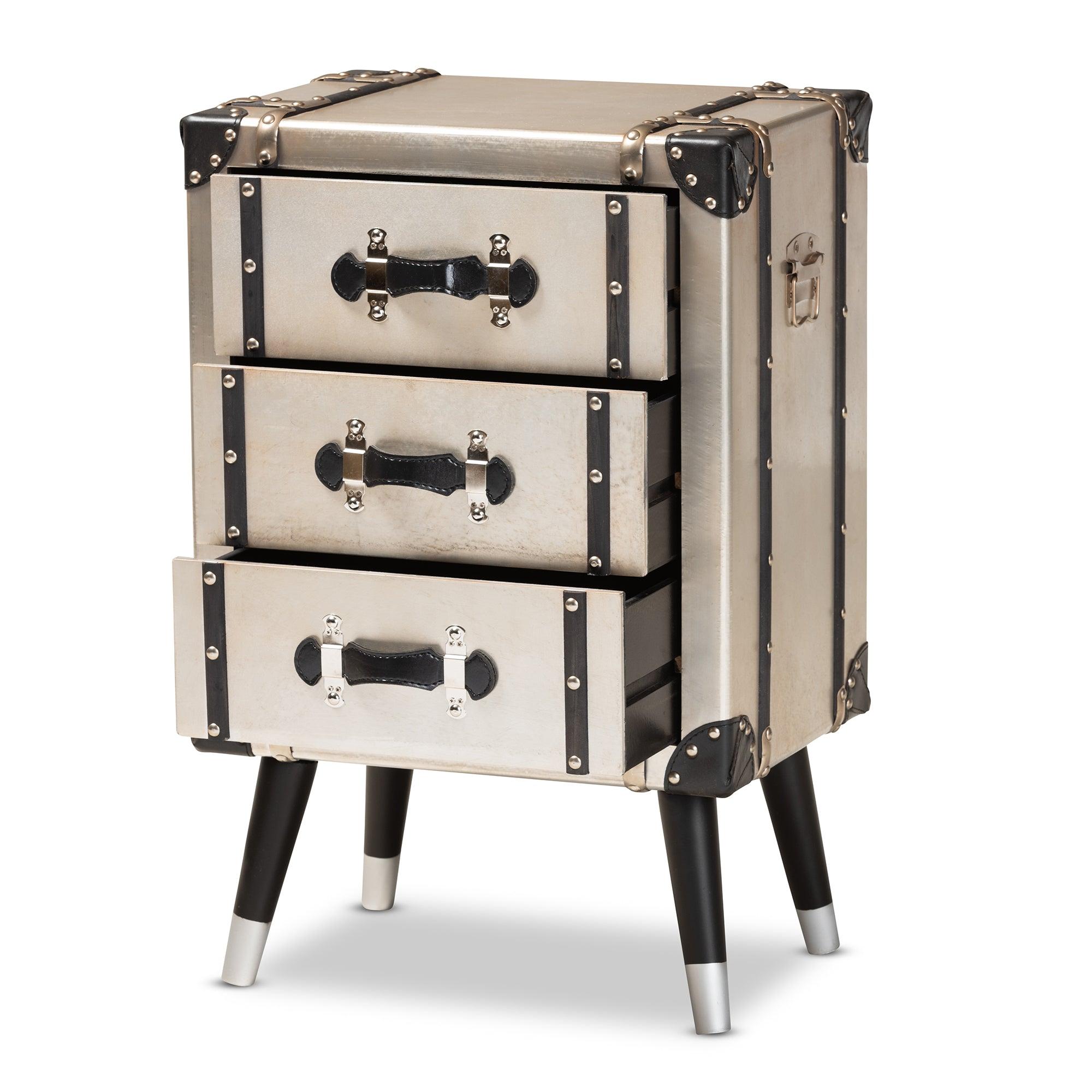Dilan Vintage Industrial Antique Finished Metal Trunk Inspired 3-Drawer End Table