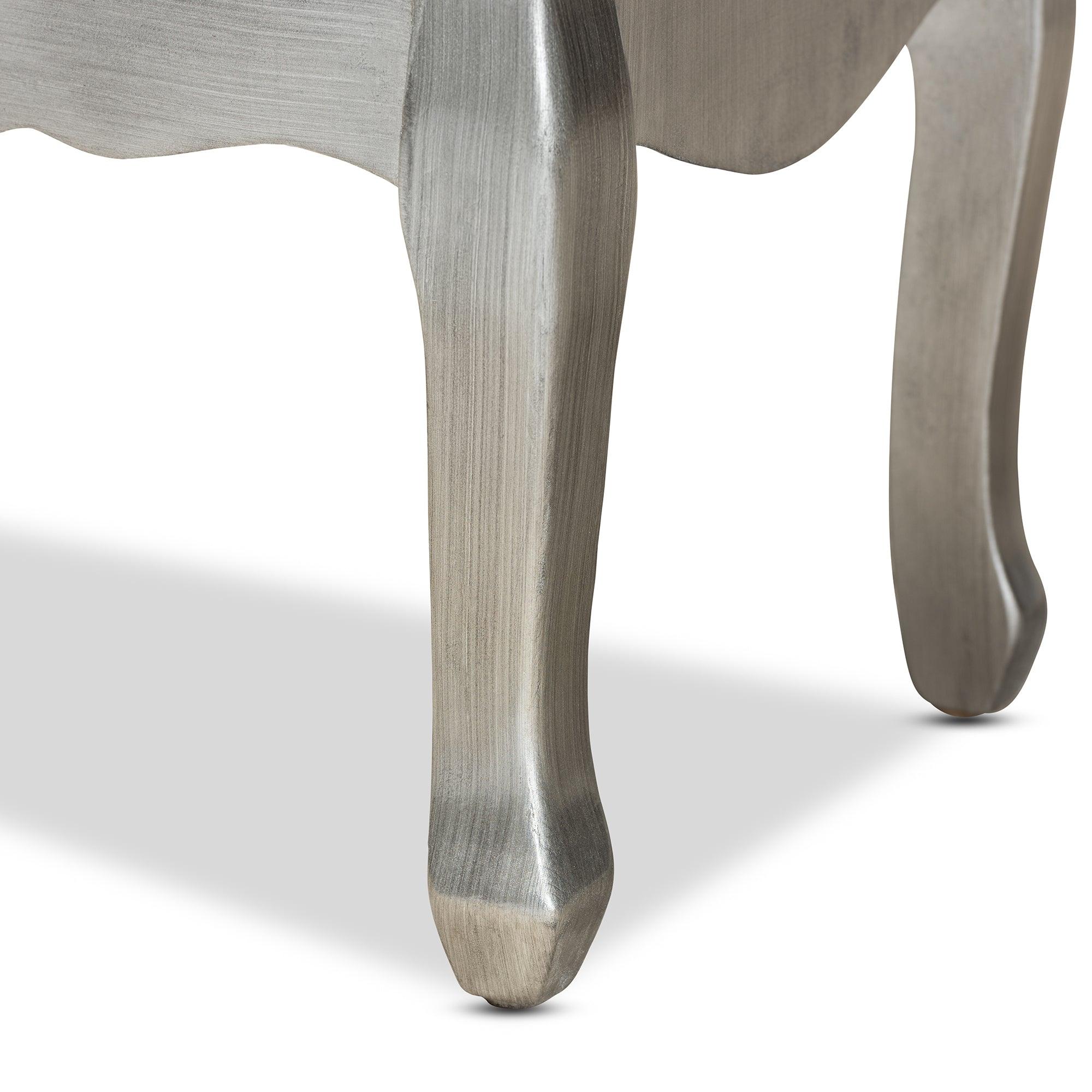 Leonie Modern Transitional French Brushed Finished Wood and Mirrored Glass 2-Drawer End Table