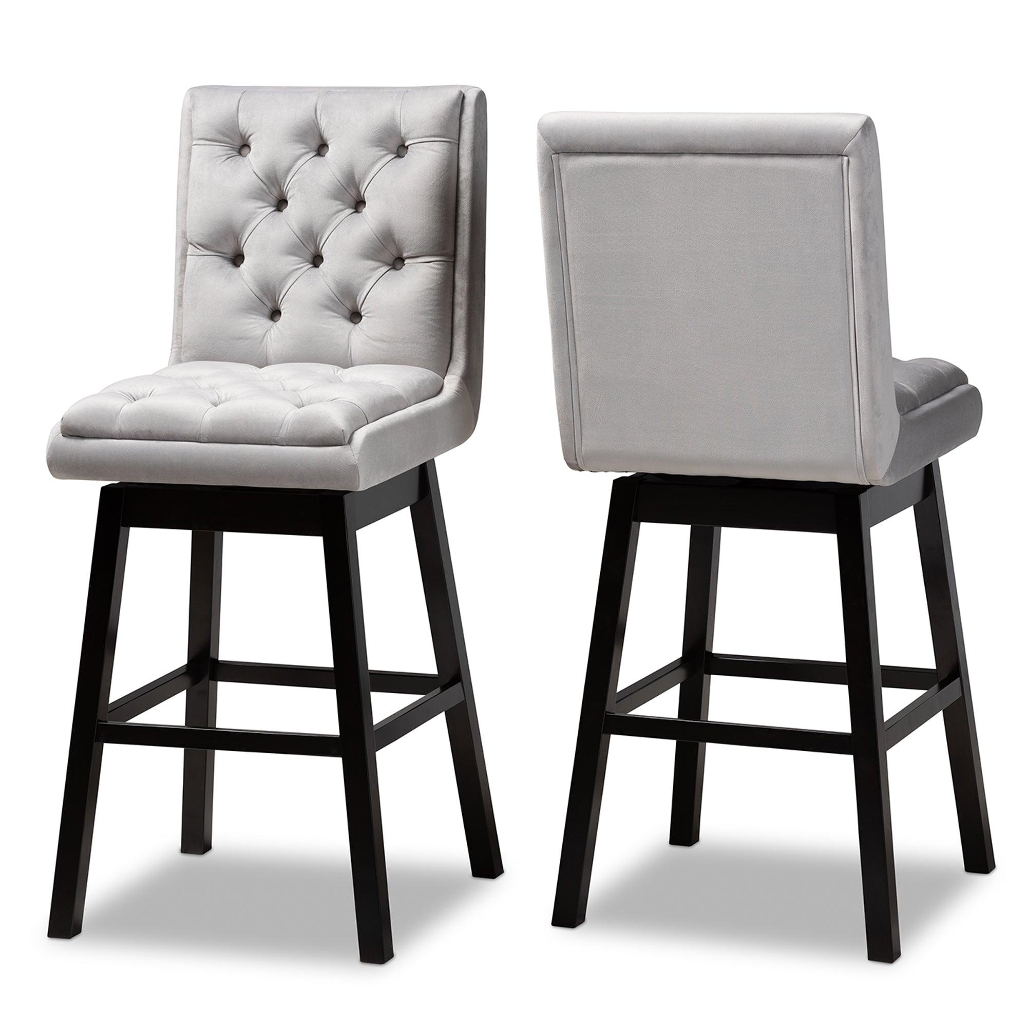 Gregory Modern Transitional Light Velvet Fabric Upholstered and Finished Wood 2-Piece Swivel Bar Stool Set Set