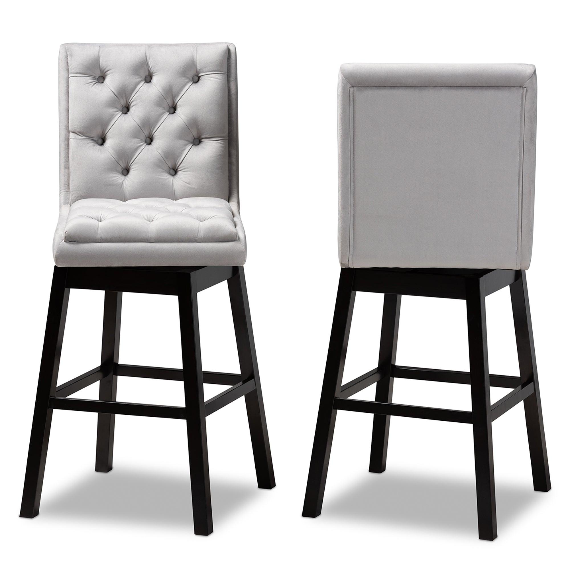 Gregory Modern Transitional Light Velvet Fabric Upholstered and Finished Wood 2-Piece Swivel Bar Stool Set Set