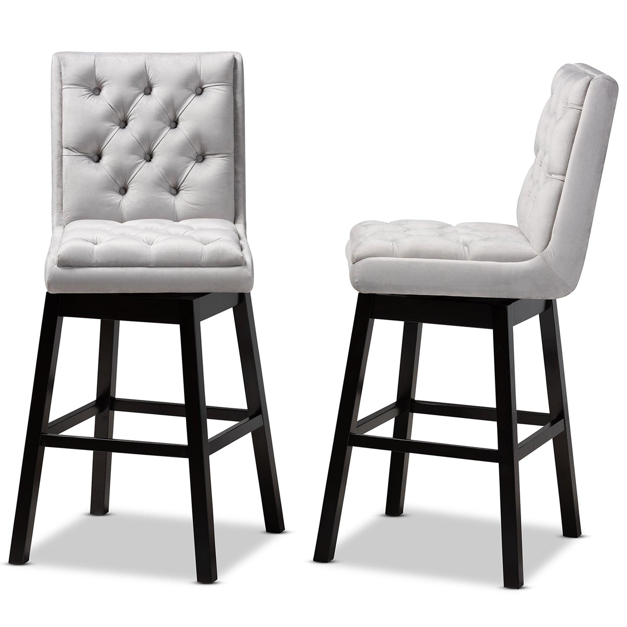 Gregory Modern Transitional Light Velvet Fabric Upholstered and Finished Wood 2-Piece Swivel Bar Stool Set Set