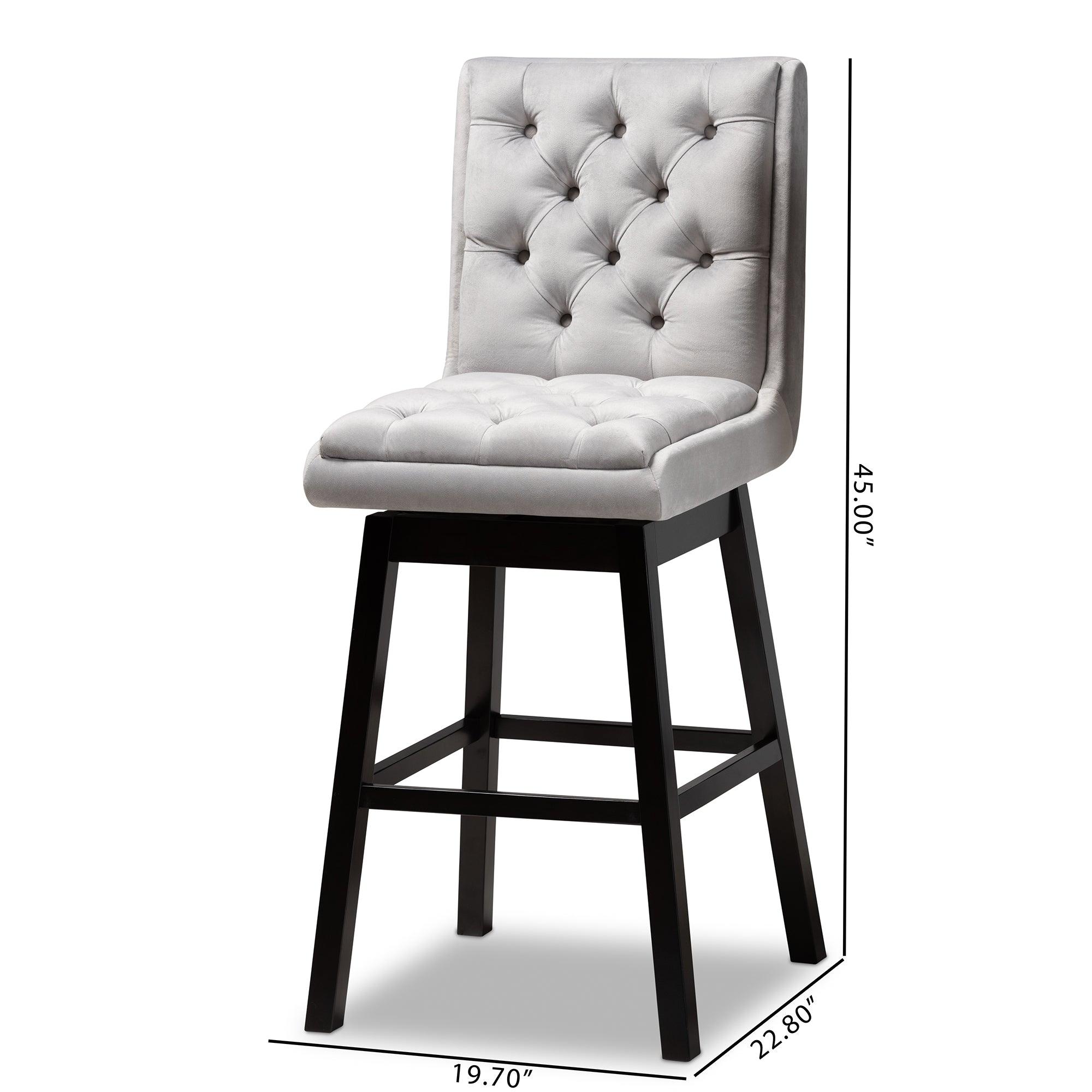 Gregory Modern Transitional Light Velvet Fabric Upholstered and Finished Wood 2-Piece Swivel Bar Stool Set Set