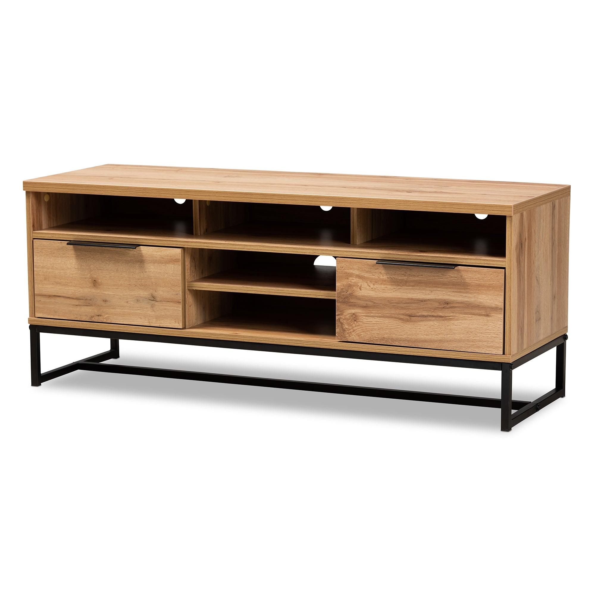Reid Modern and Contemporary Industrial Finished Wood and Metal 2-Drawer TV Stand