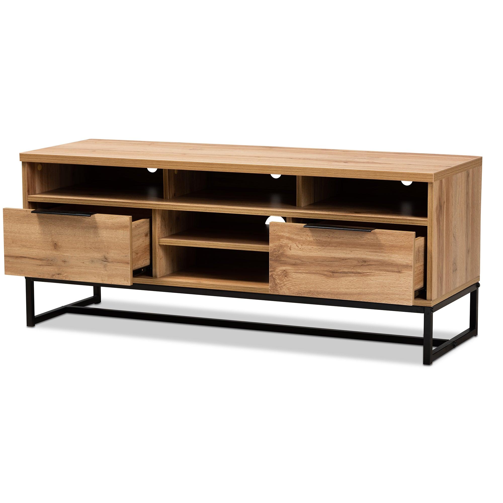 Reid Modern and Contemporary Industrial Finished Wood and Metal 2-Drawer TV Stand