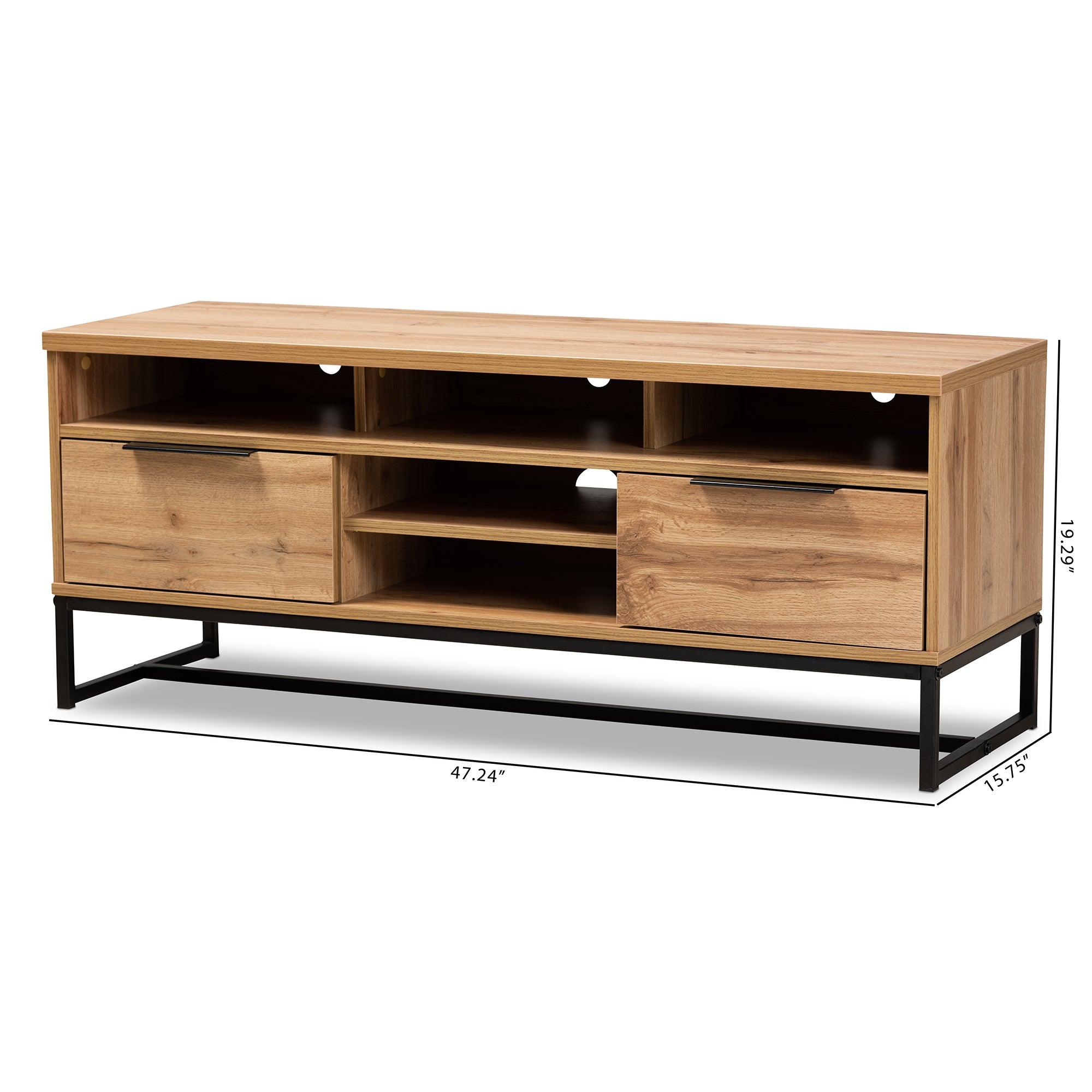 Reid Modern and Contemporary Industrial Finished Wood and Metal 2-Drawer TV Stand