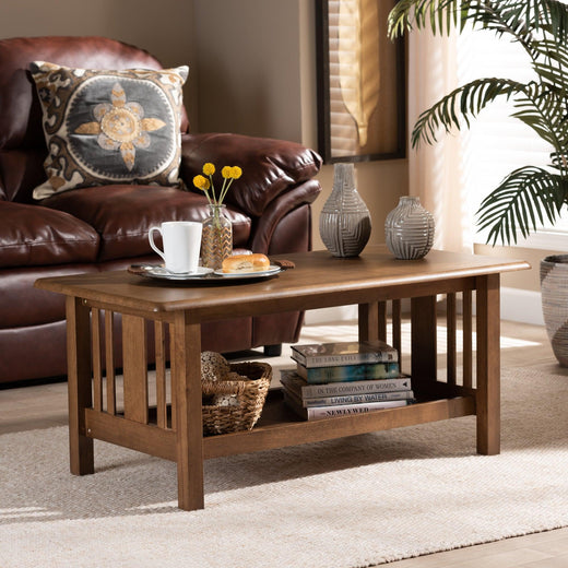 Rylie Traditional Transitional Mission Style Finished Rectangular Wood Coffee Table